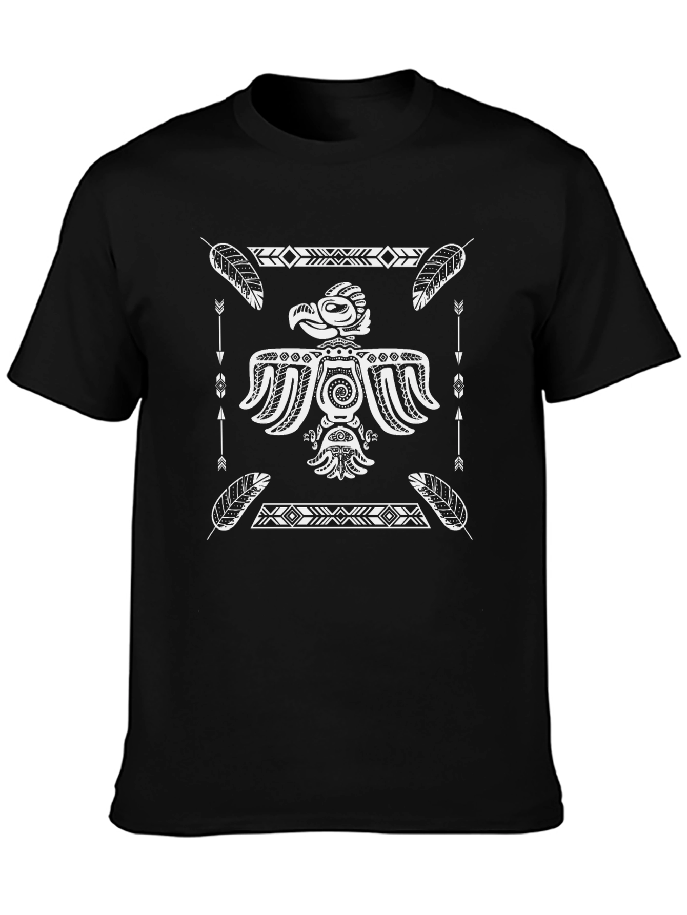 Tribal Eagle Graphic Tee - Black Cotton Blend