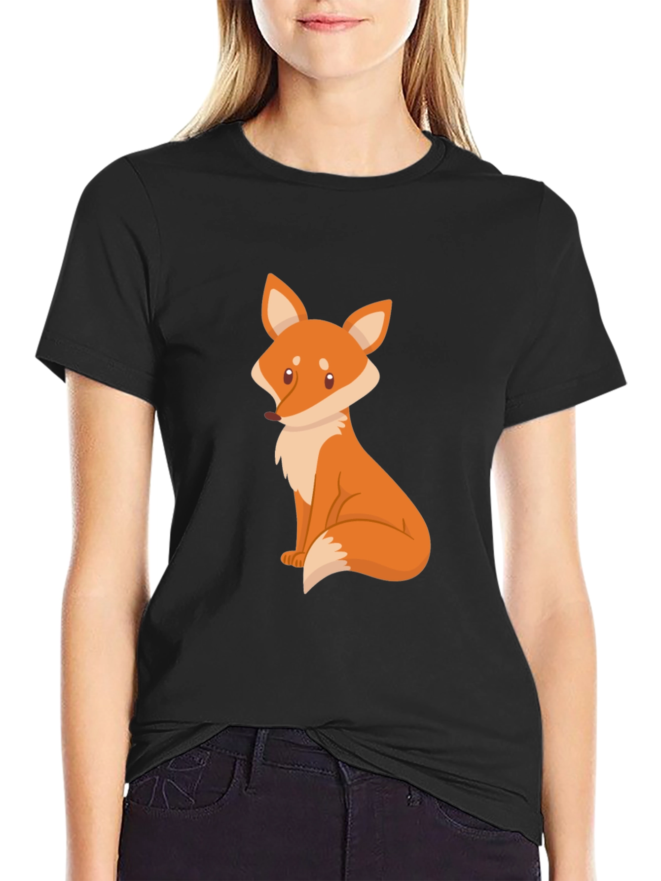 Fox Graphic Black T-Shirt - Cute Animal Design
