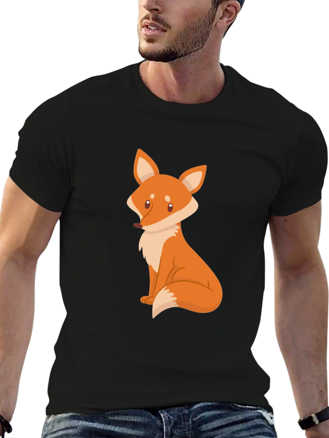 Fox Graphic Black T-Shirt - Cute Animal Design