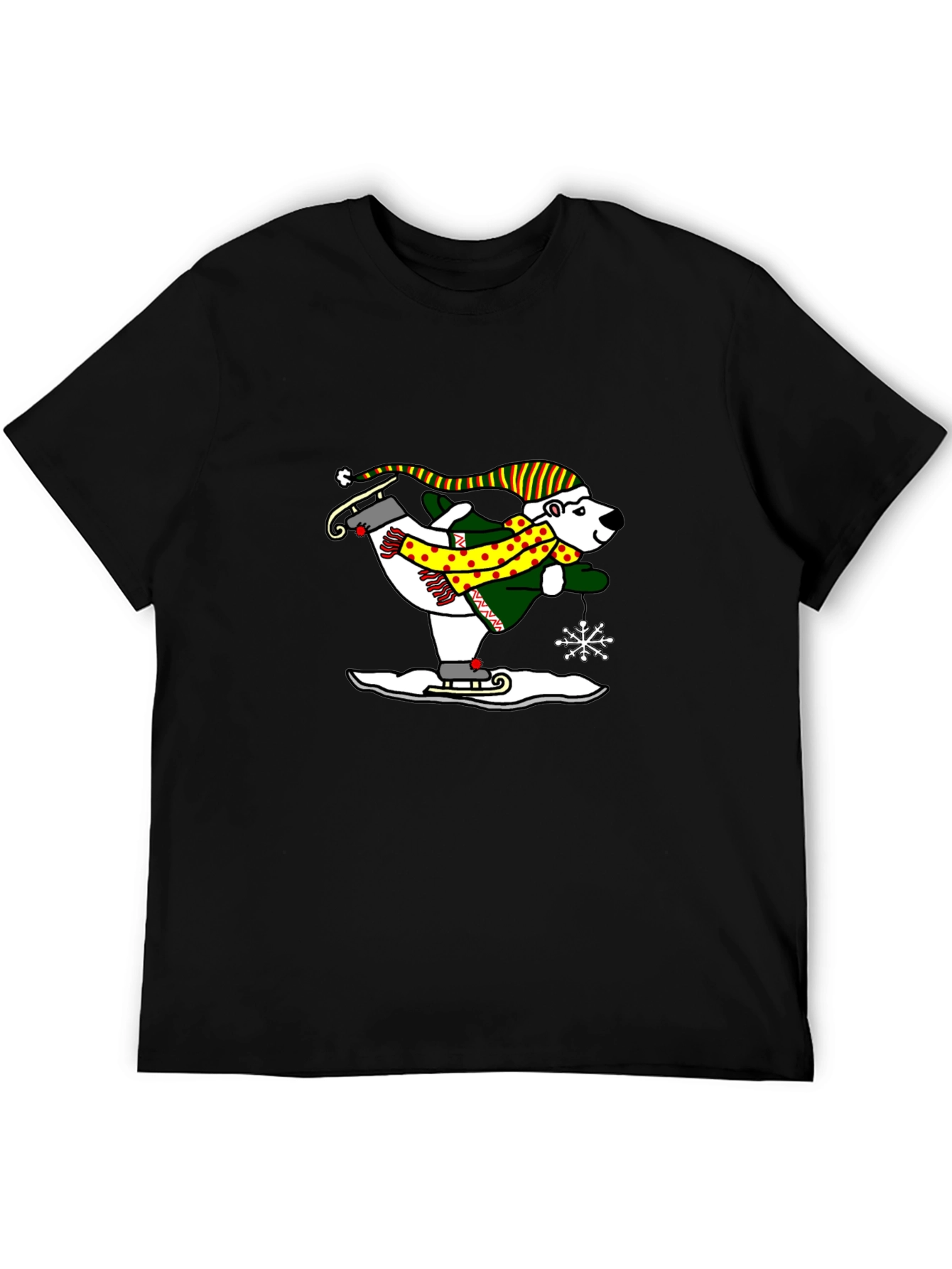 Polar Bear Ice Skating Graphic Tee - Black