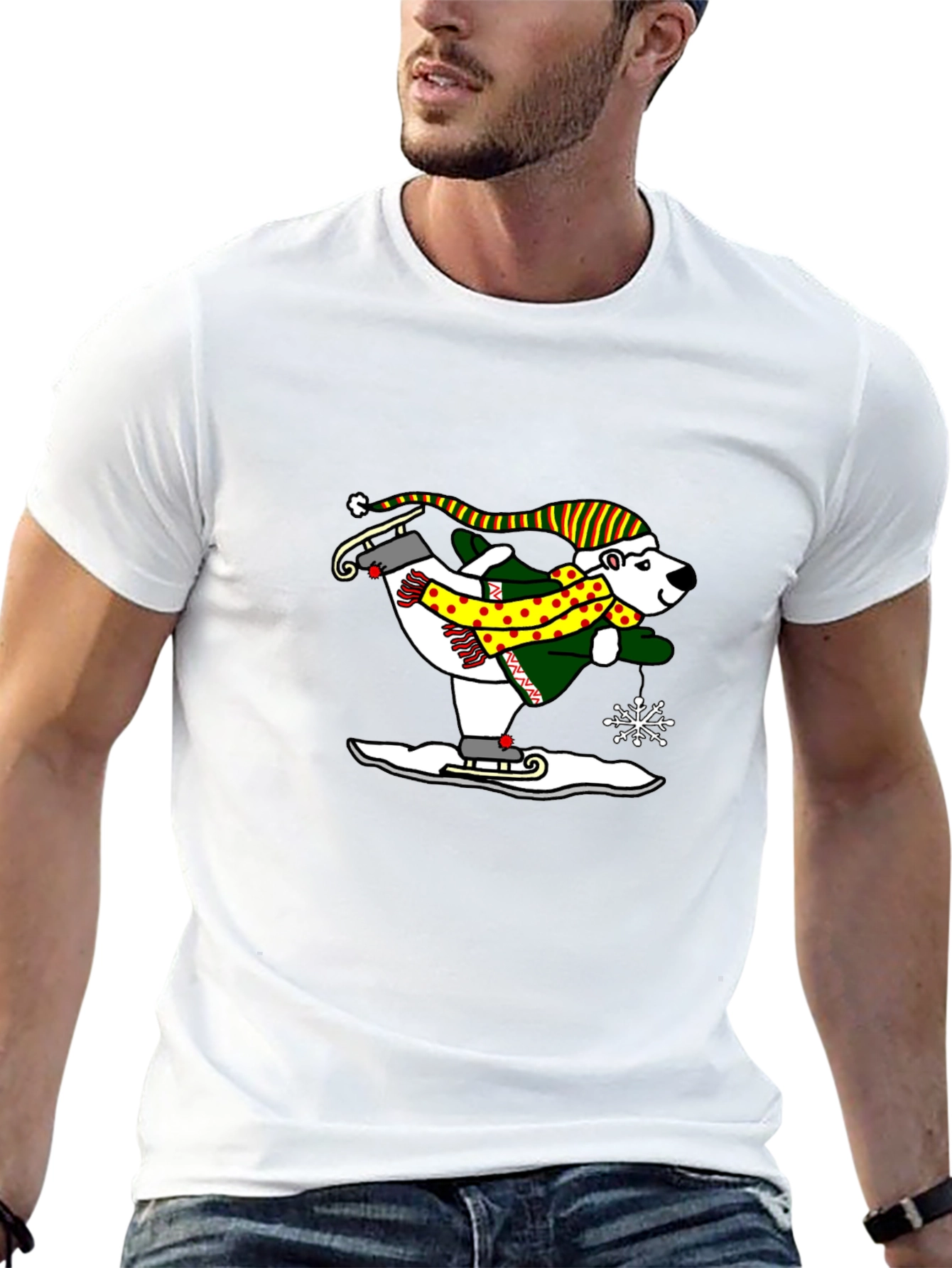 Polar Bear Ice Skating Graphic Tee - Black
