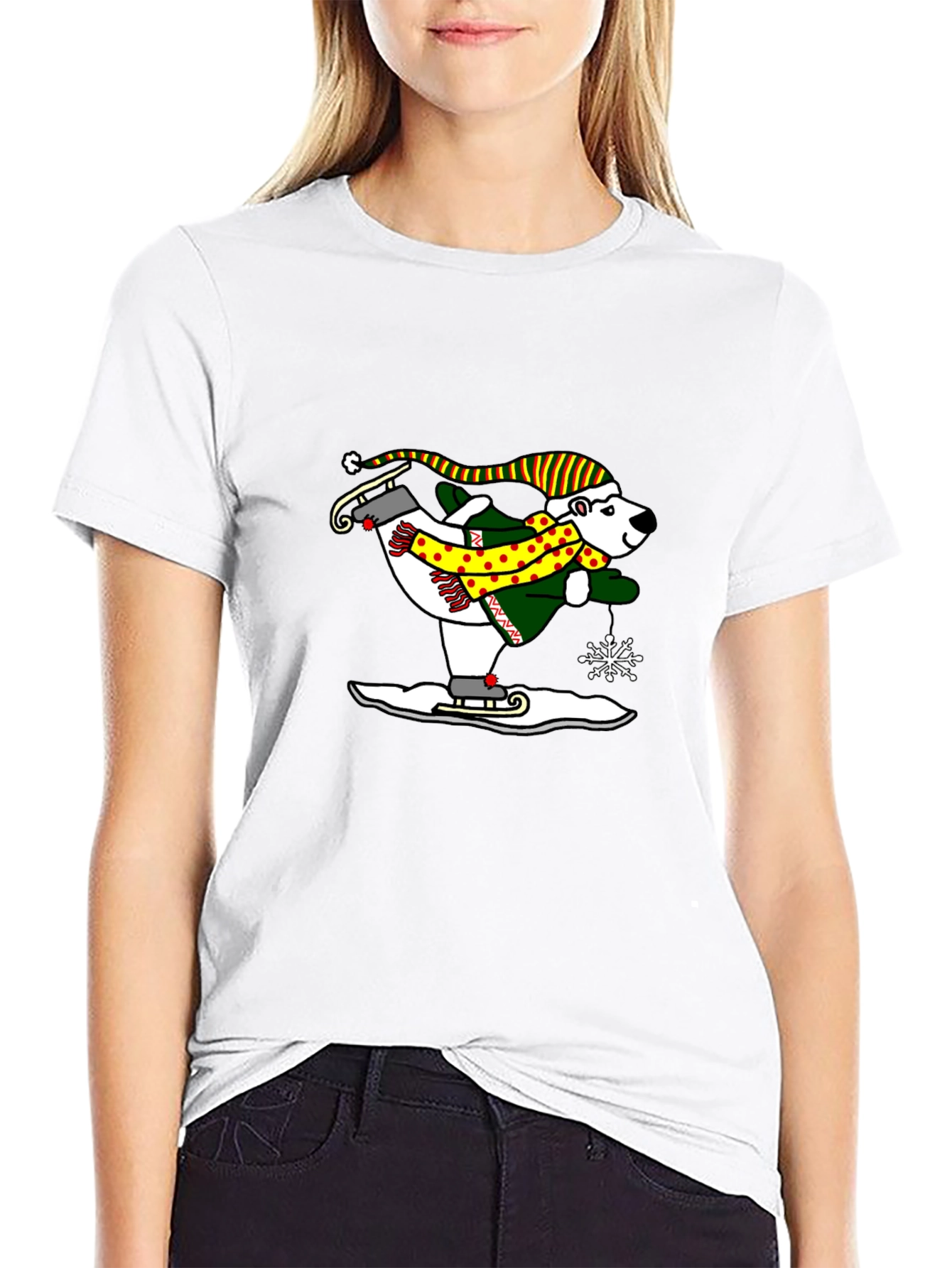 Polar Bear Ice Skating Graphic Tee - Black