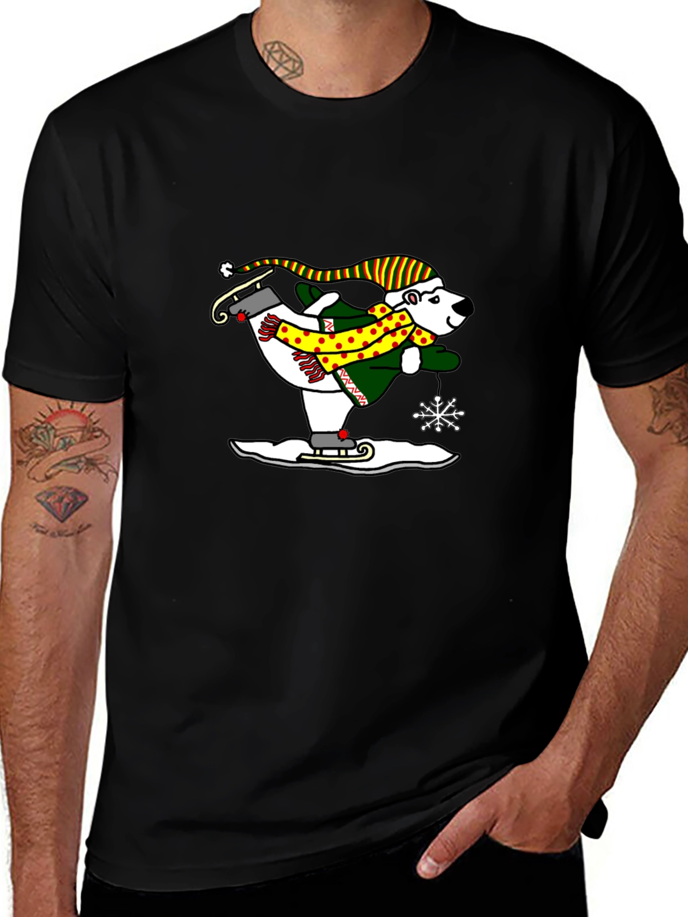 Polar Bear Ice Skating Graphic Tee - Black