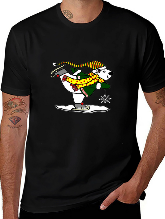Polar Bear Ice Skating Graphic Tee - Black