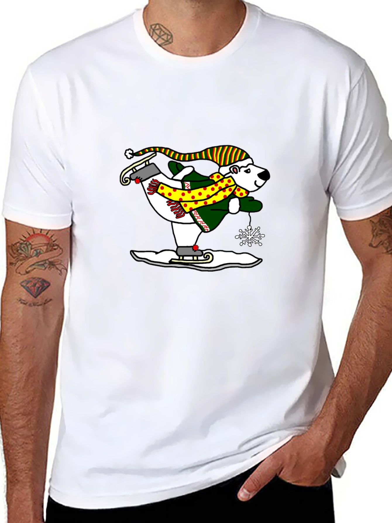 Polar Bear Ice Skating Graphic Tee - Black