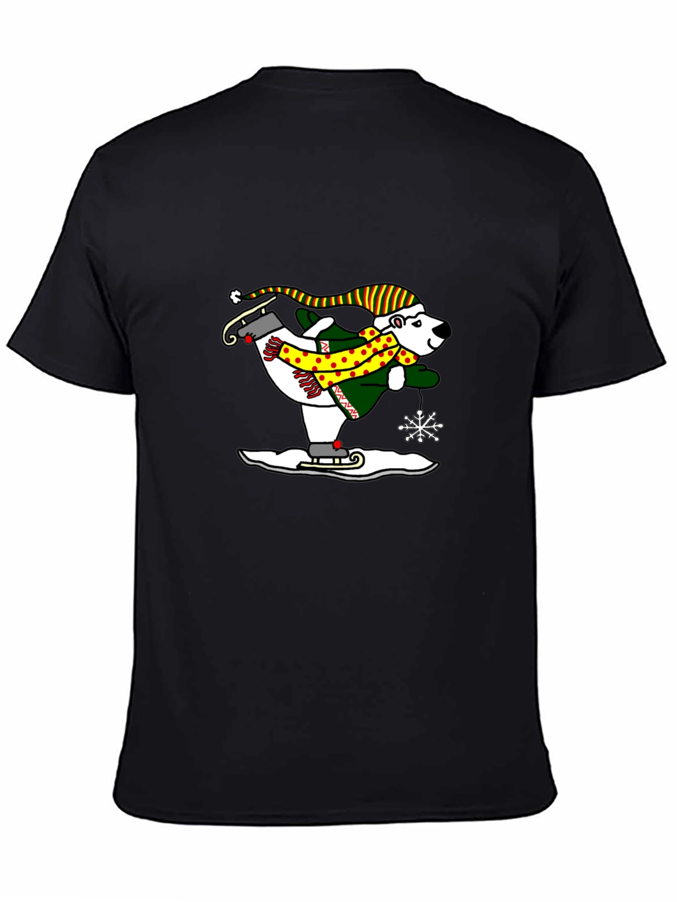 Polar Bear Ice Skating Graphic Tee - Black