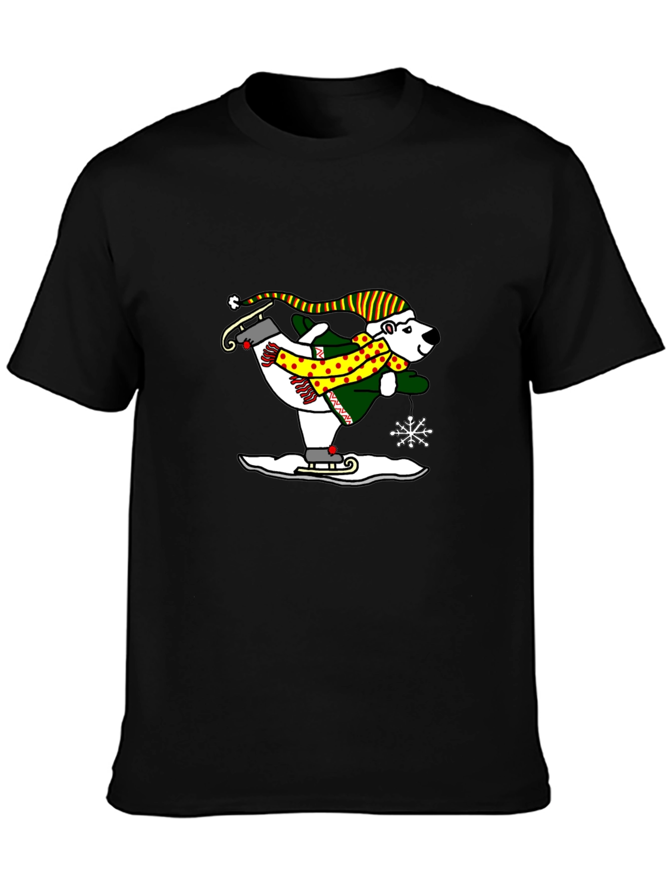 Polar Bear Ice Skating Graphic Tee - Black