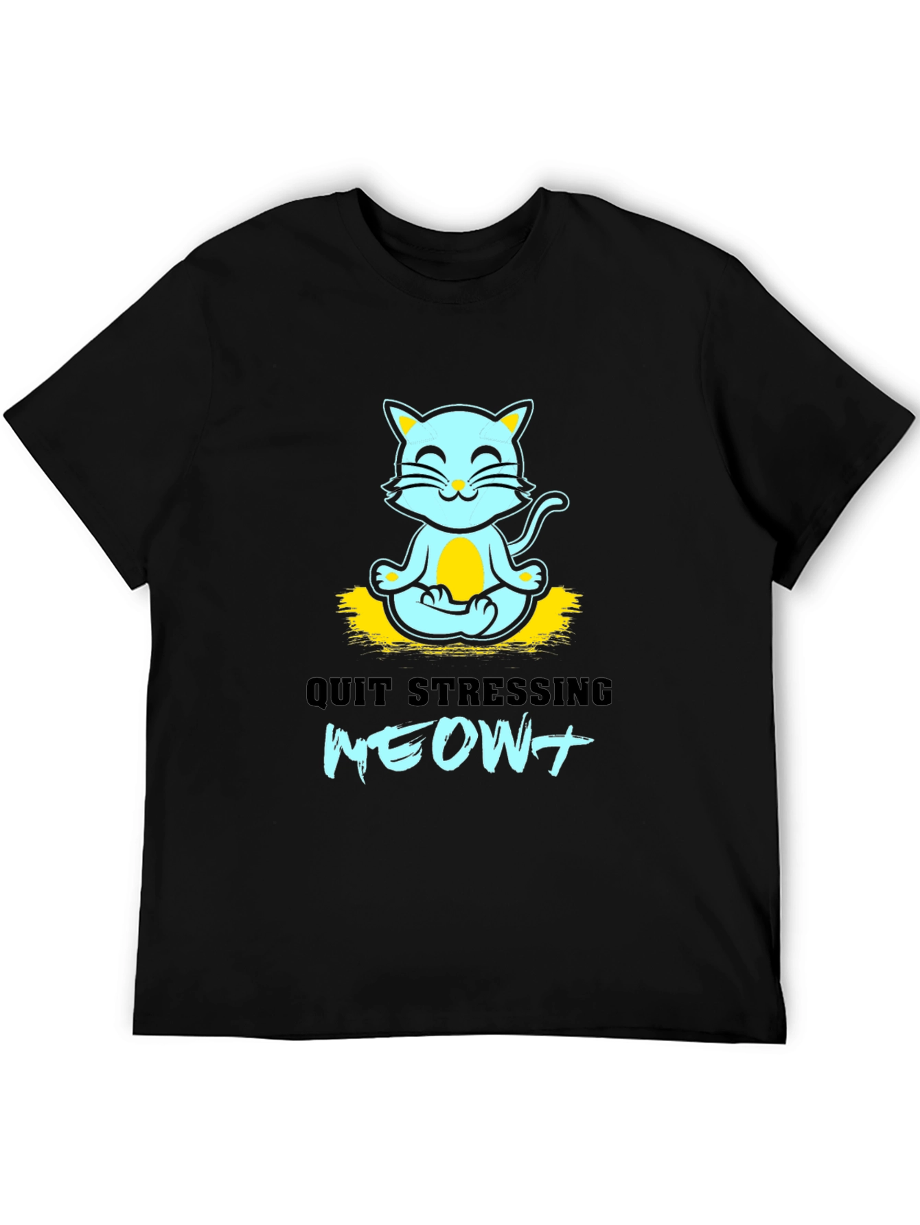 Meditating Cat Graphic Tee - Quit Stressing Meow!