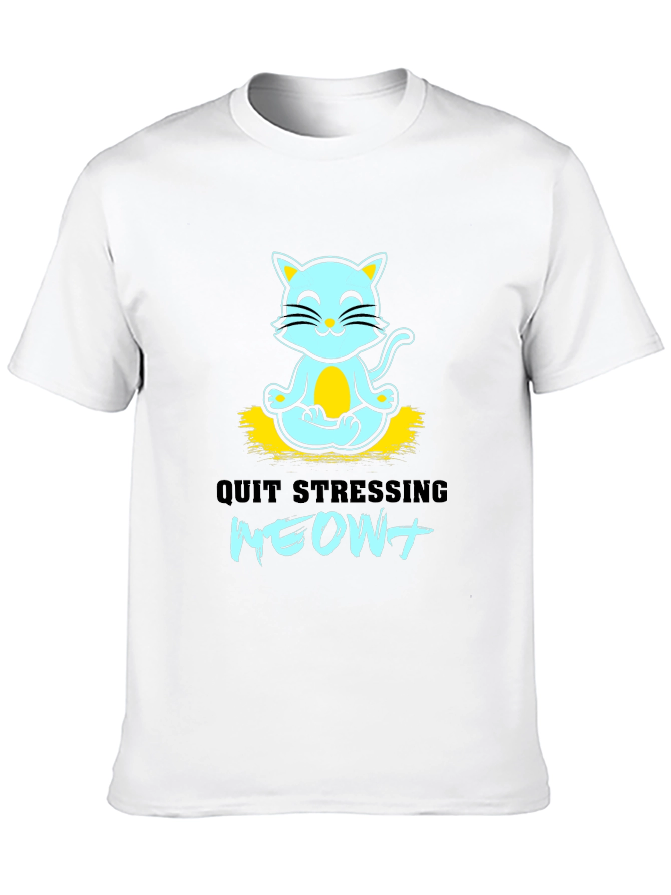 Meditating Cat Graphic Tee - Quit Stressing Meow!