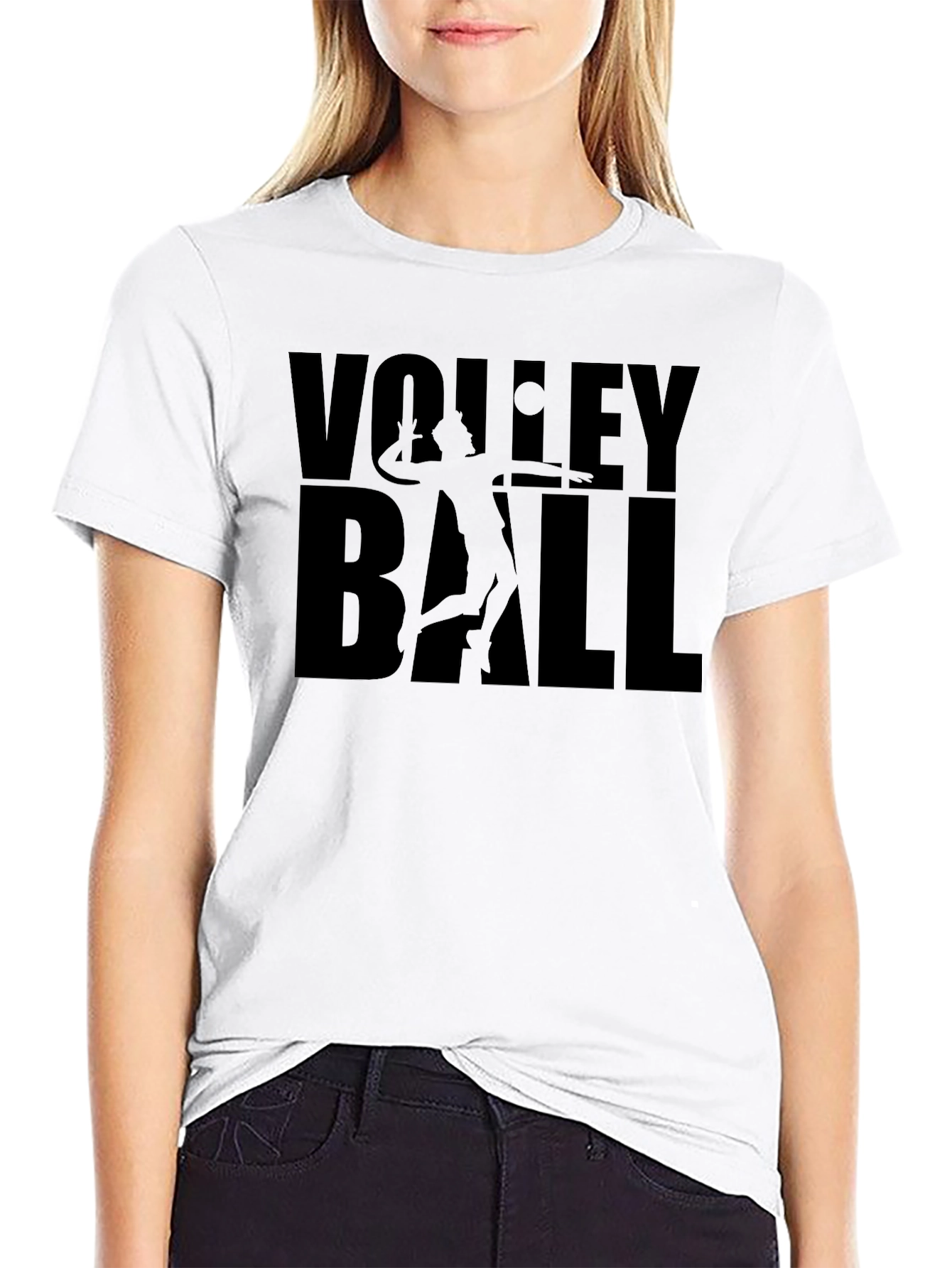Volleyball Player Graphic Print Crew Neck T-Shirt