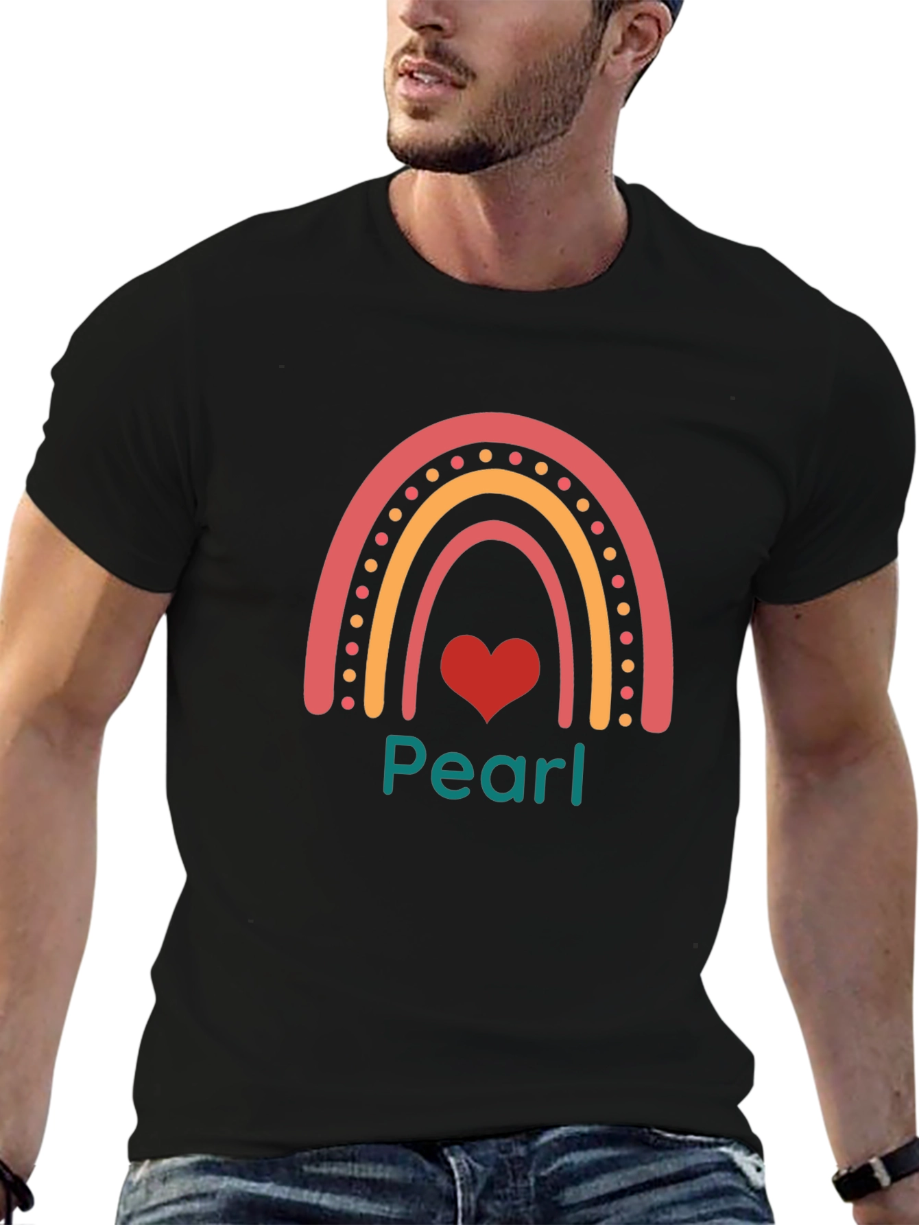 Pearl Rainbow Heart Black T-Shirt