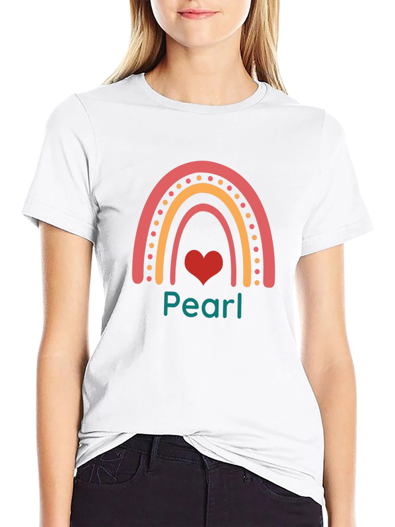 Pearl Rainbow Heart Black T-Shirt