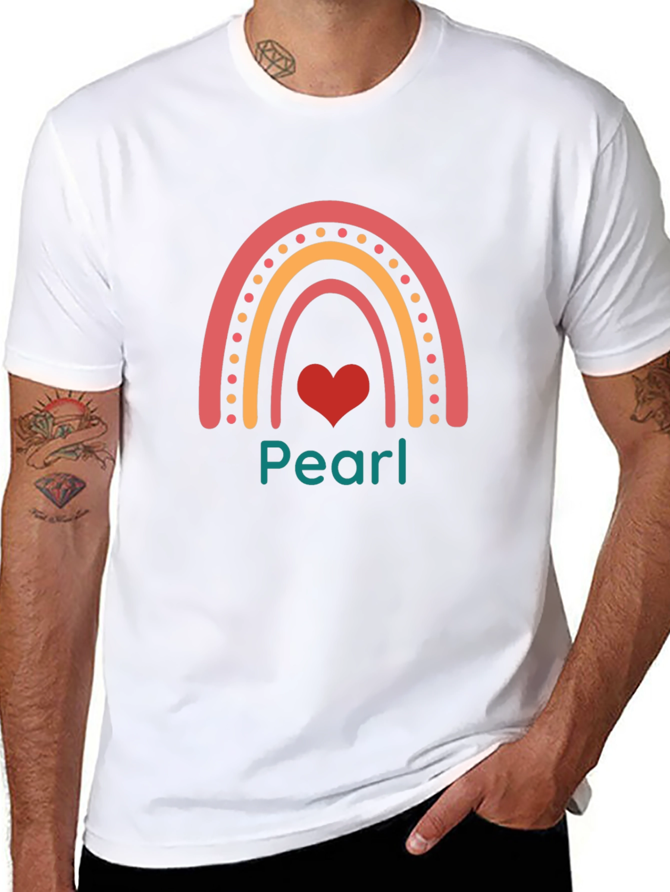Pearl Rainbow Heart Black T-Shirt