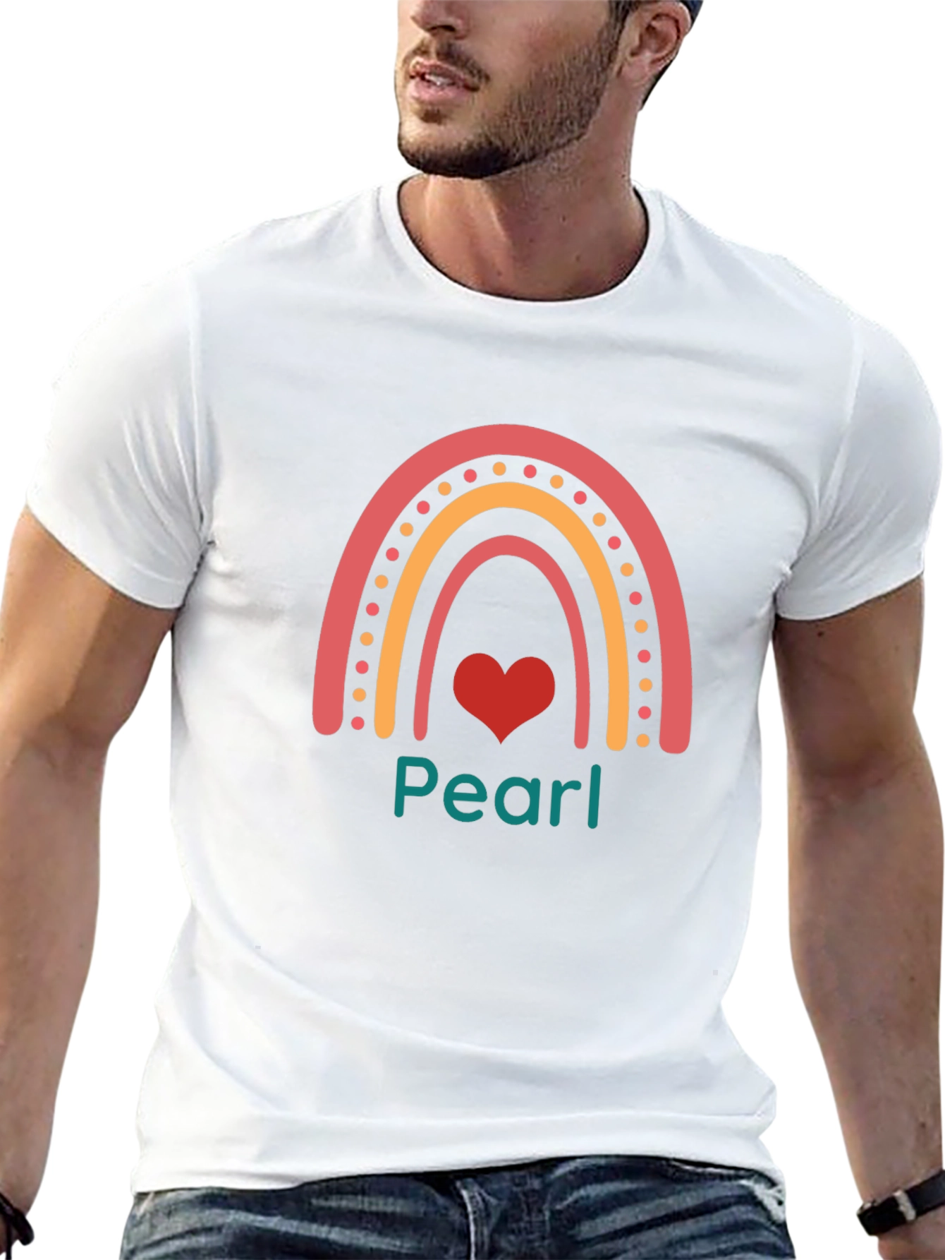 Pearl Rainbow Heart Black T-Shirt