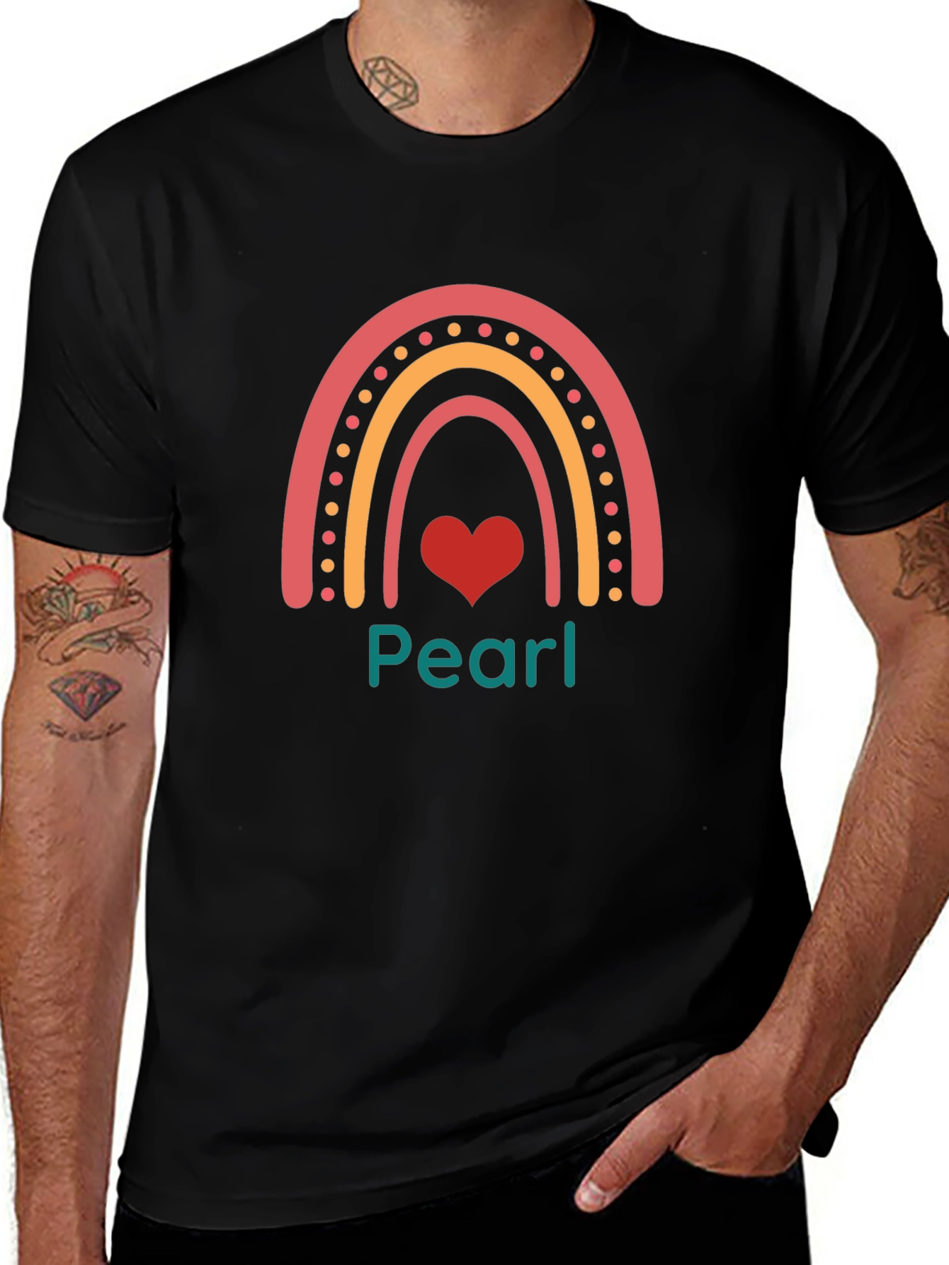 Pearl Rainbow Heart Black T-Shirt