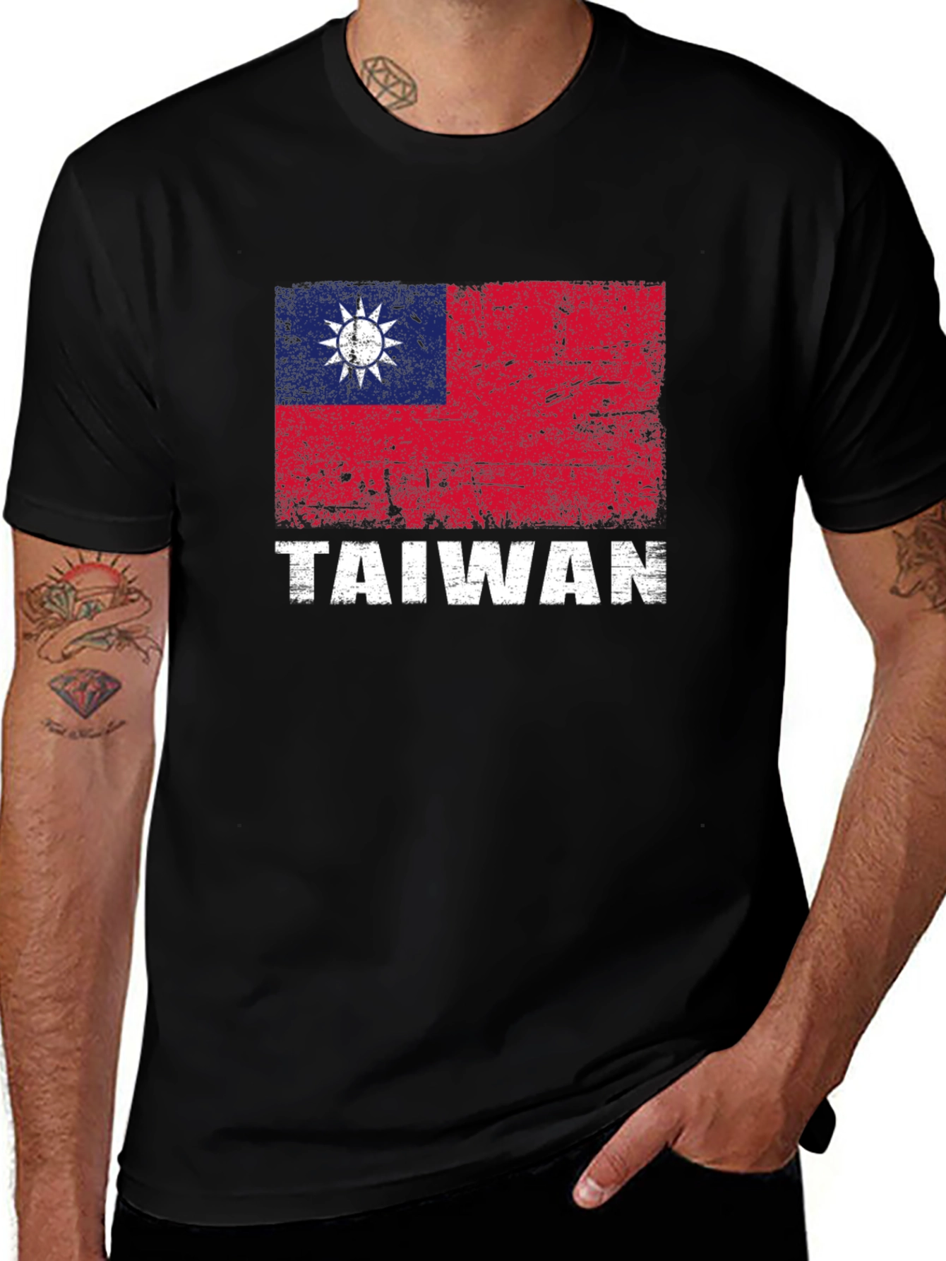 Taiwan Flag Graphic Tee - Distressed Design