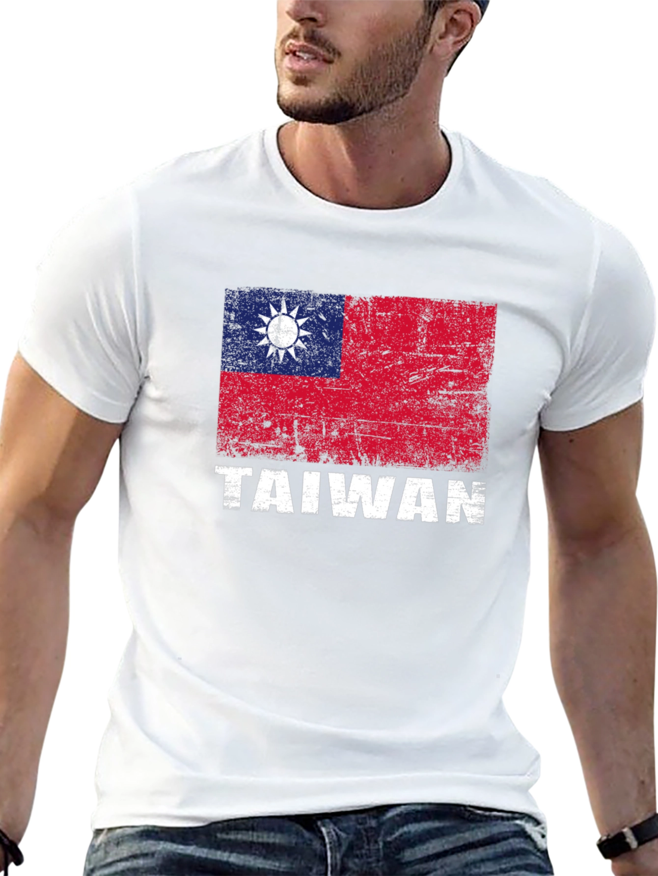 Taiwan Flag Graphic Tee - Distressed Design