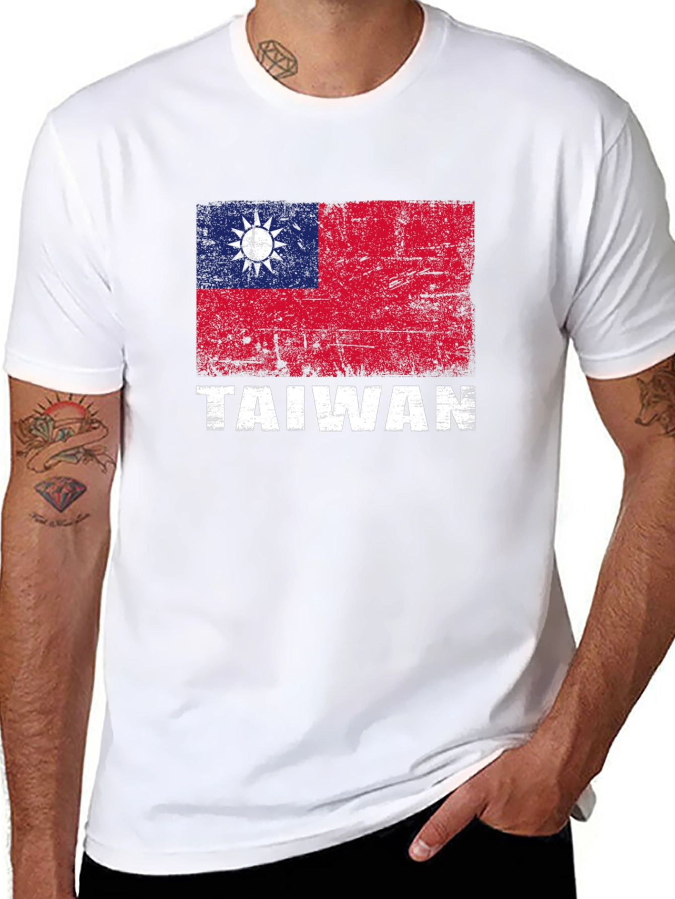 Taiwan Flag Graphic Tee - Distressed Design