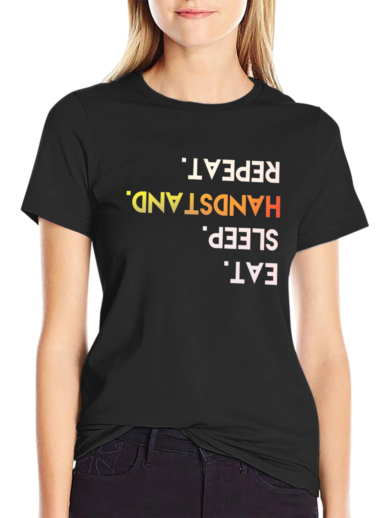 Eat Sleep Handstand Repeat Black T-Shirt