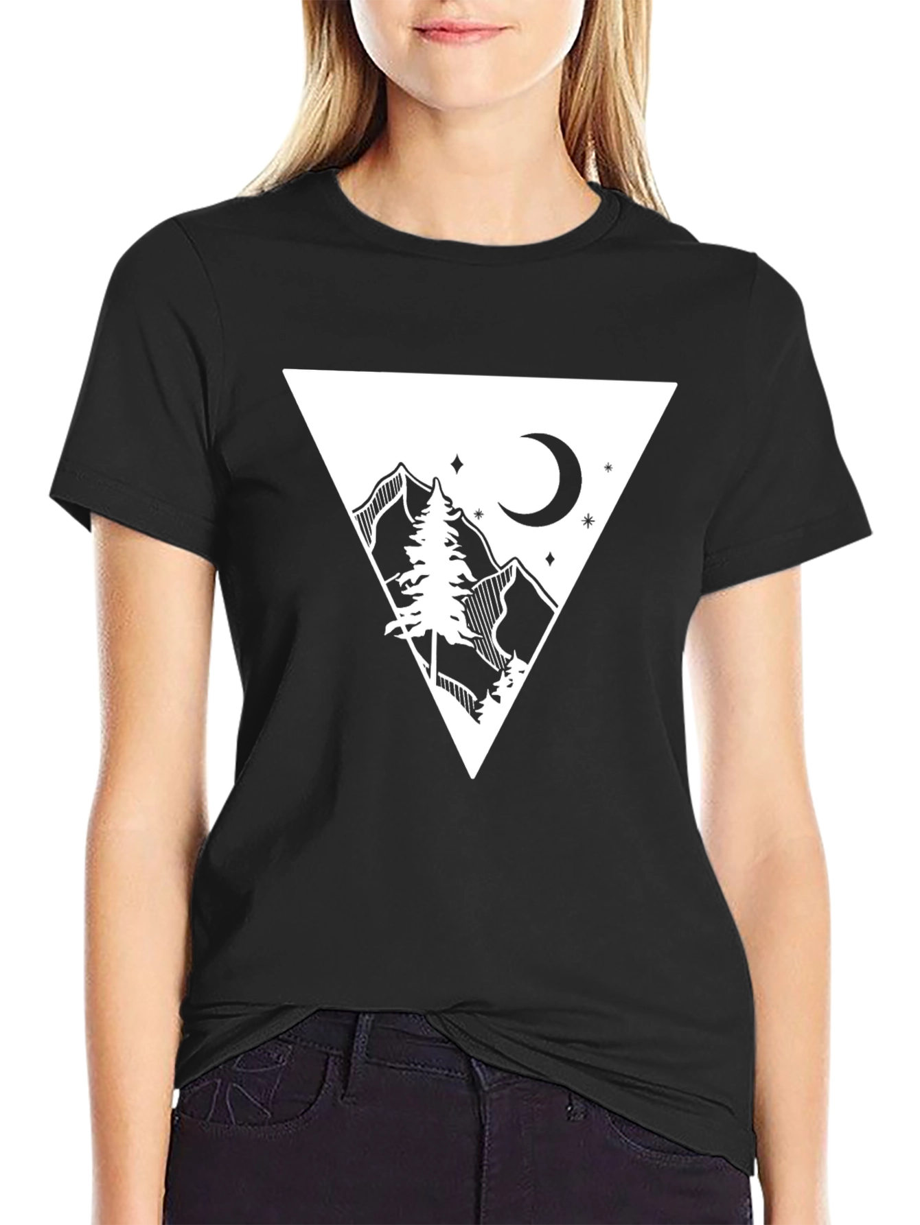 Black Triangle Mountain & Moon Graphic Tee