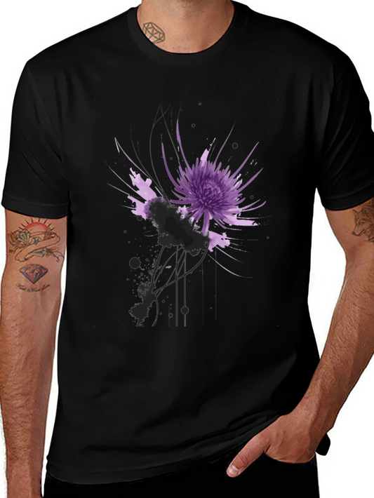 Floral Burst Graphic Tee - Stylish Mens Black T-Shirt