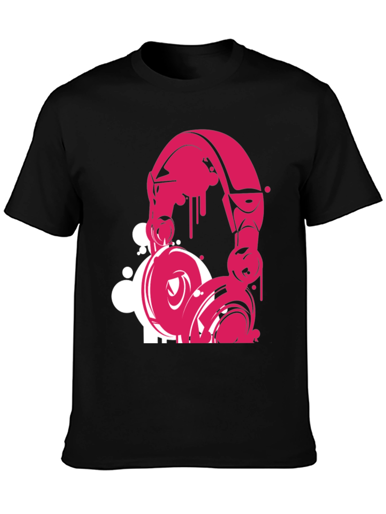Pink Headphone Graphic Black T-Shirt