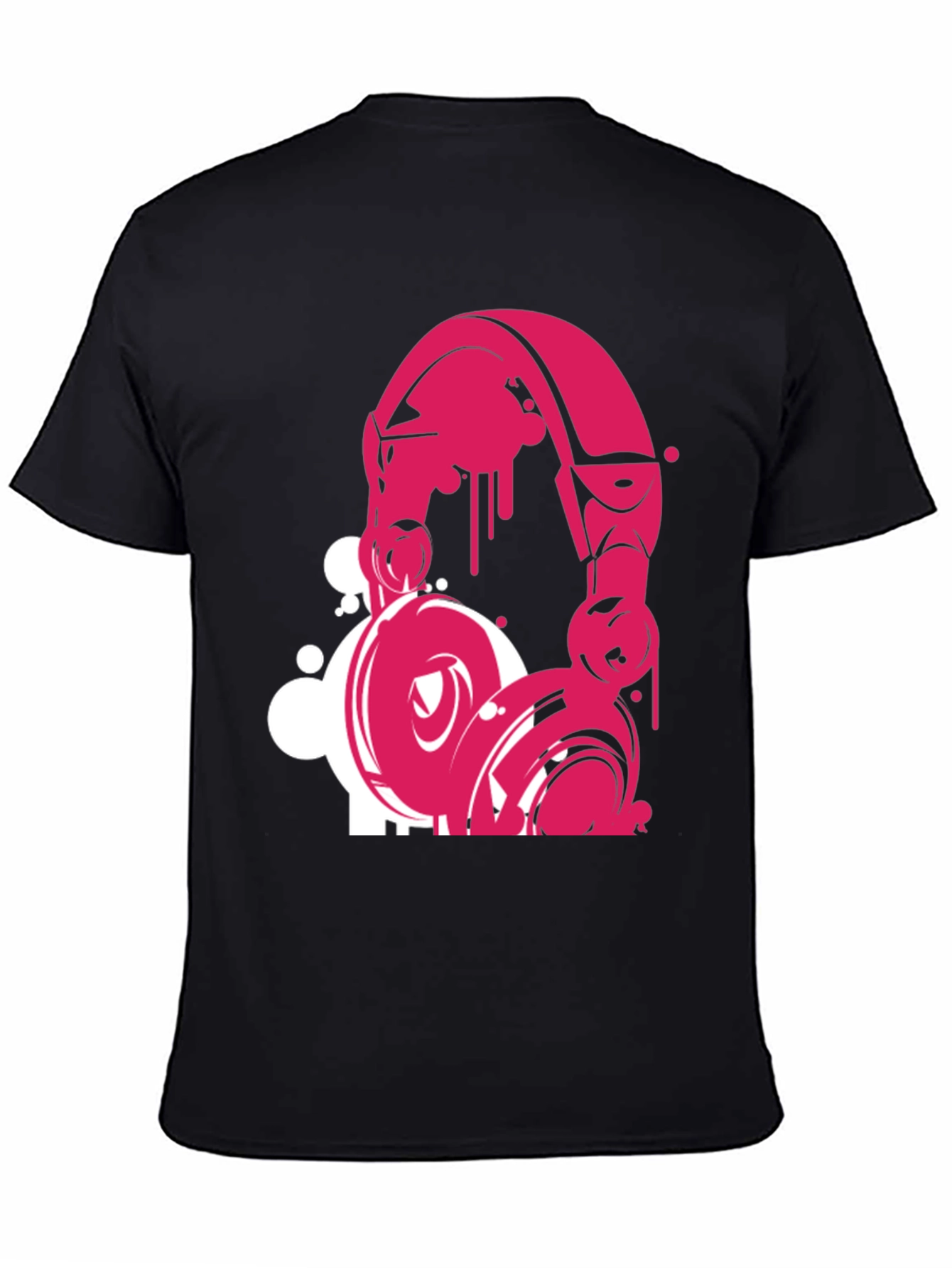 Pink Headphone Graphic Black T-Shirt