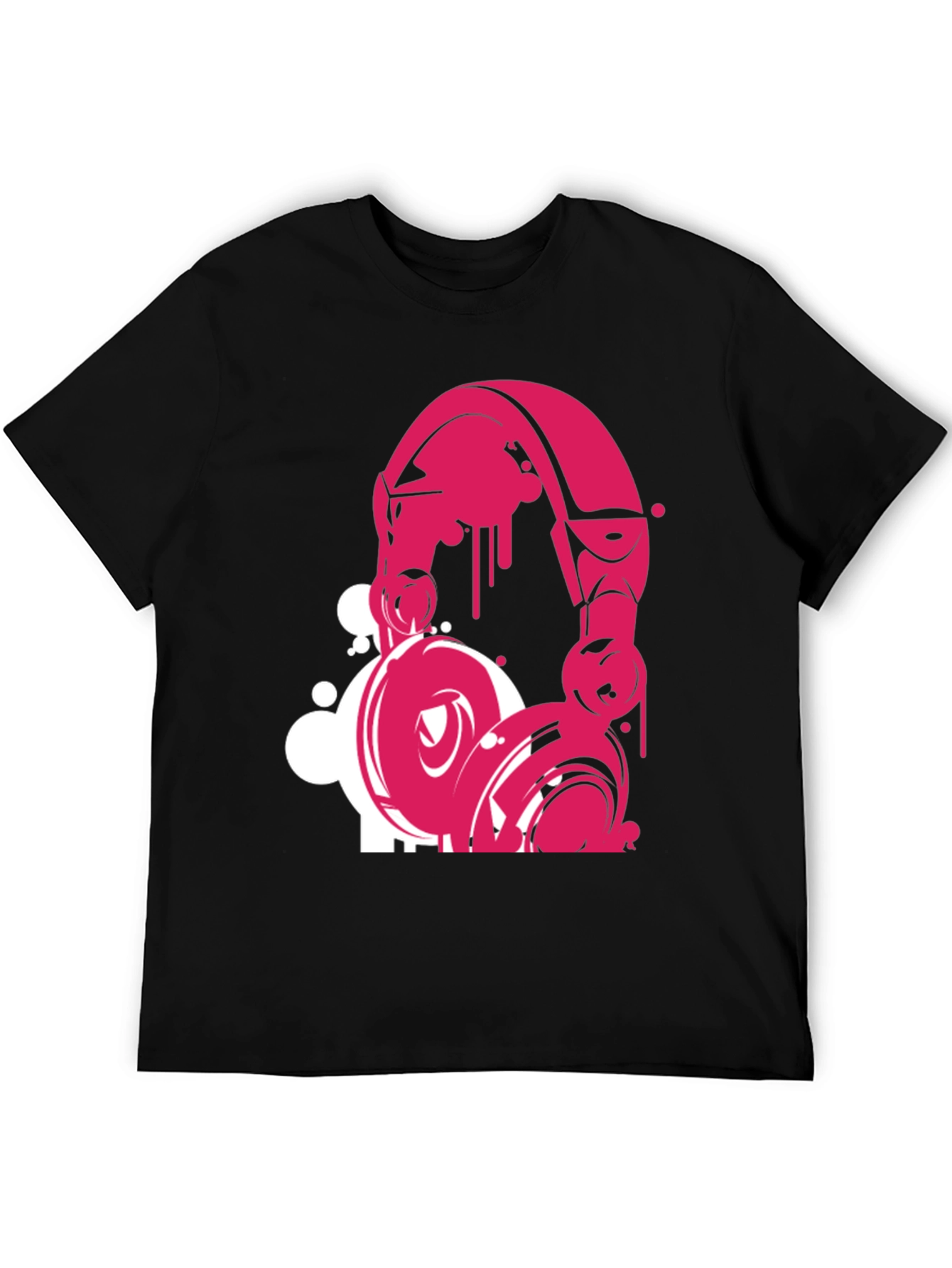 Pink Headphone Graphic Black T-Shirt