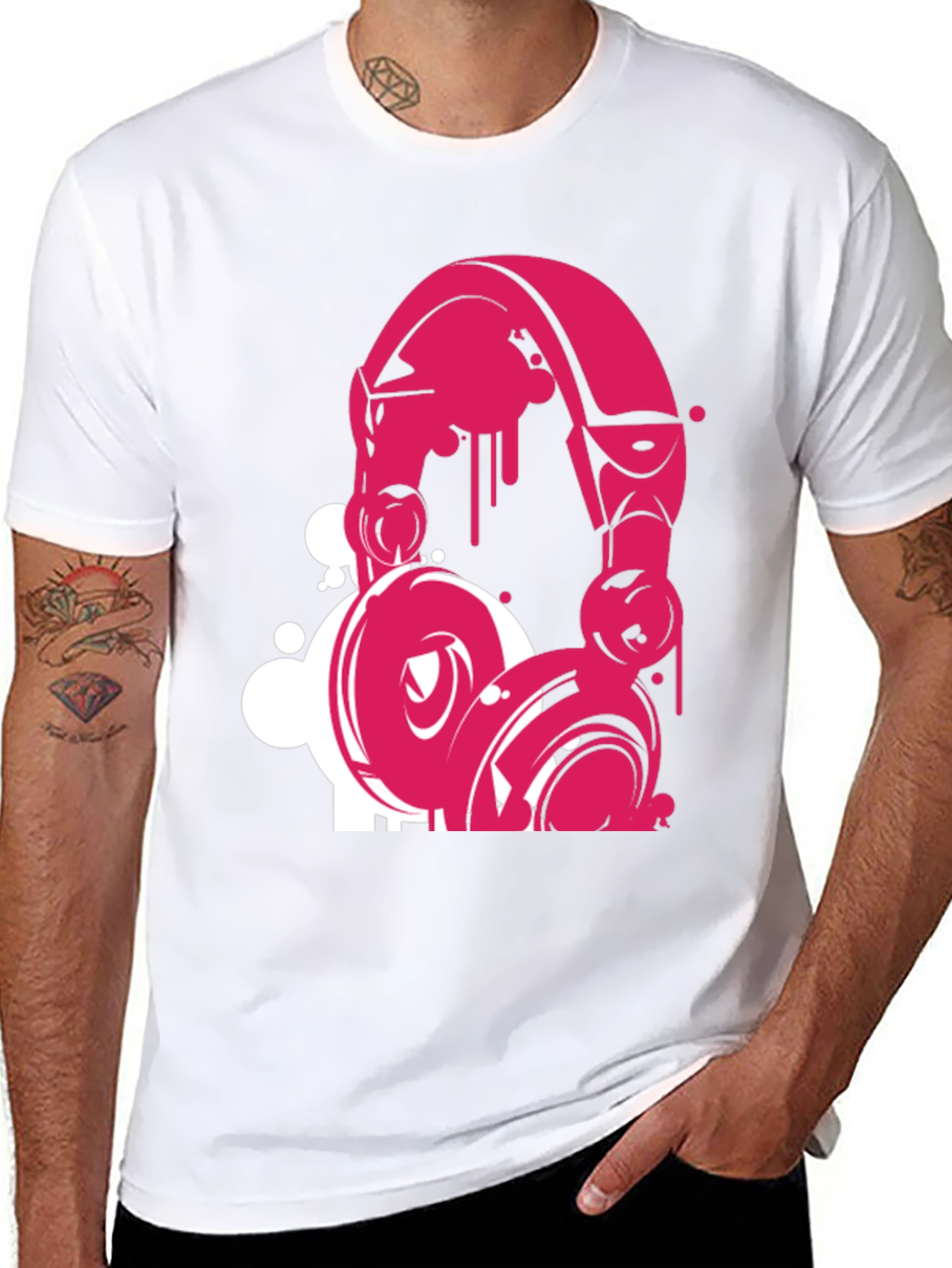 Pink Headphone Graphic Black T-Shirt