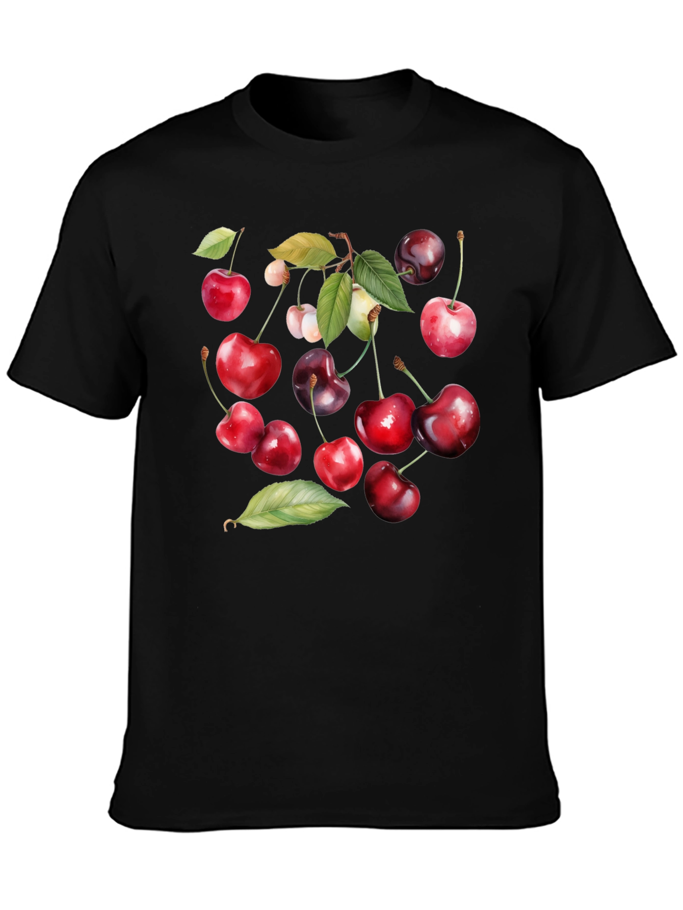 Cherry Print Black T-Shirt