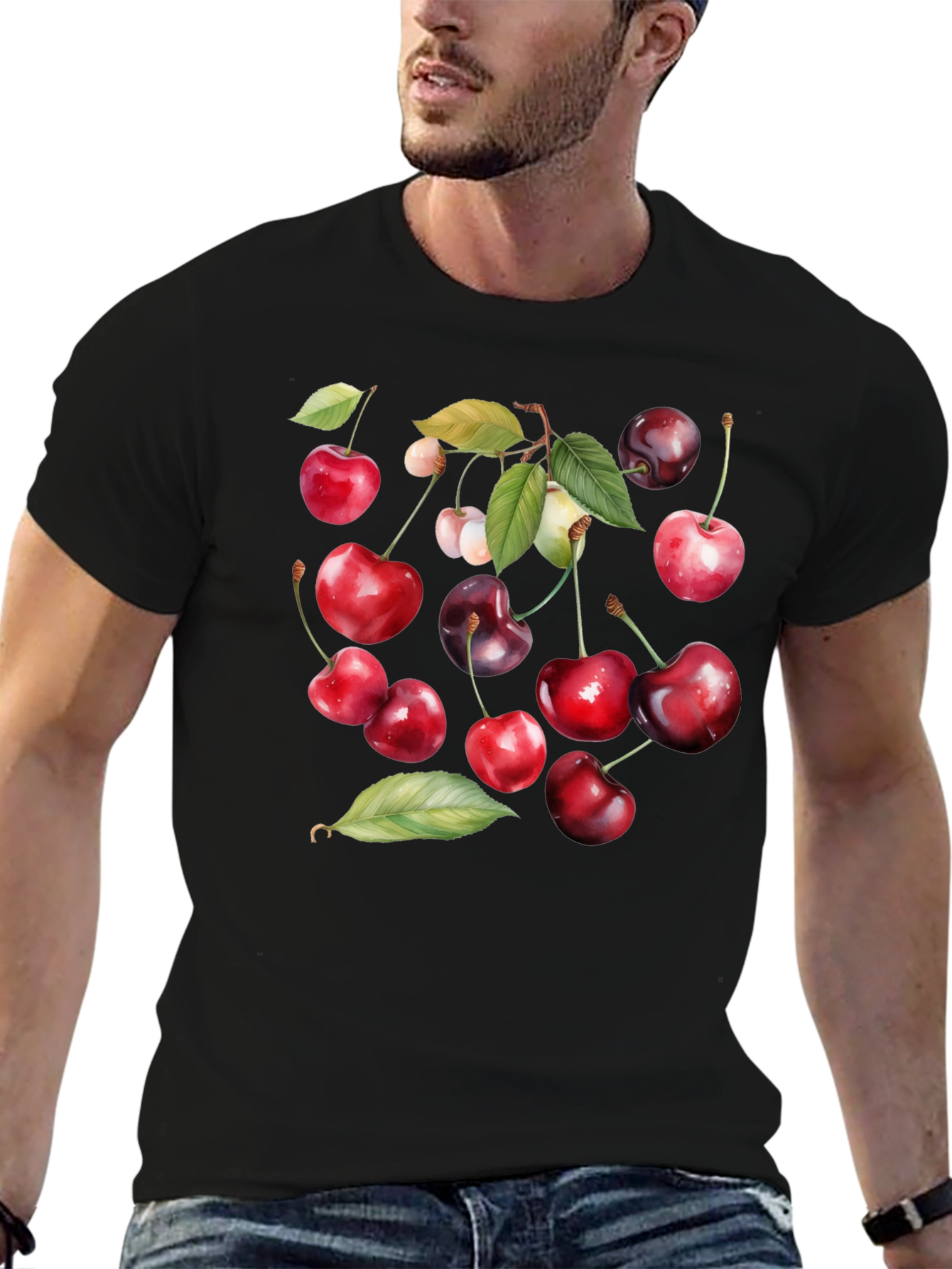 Cherry Print Black T-Shirt