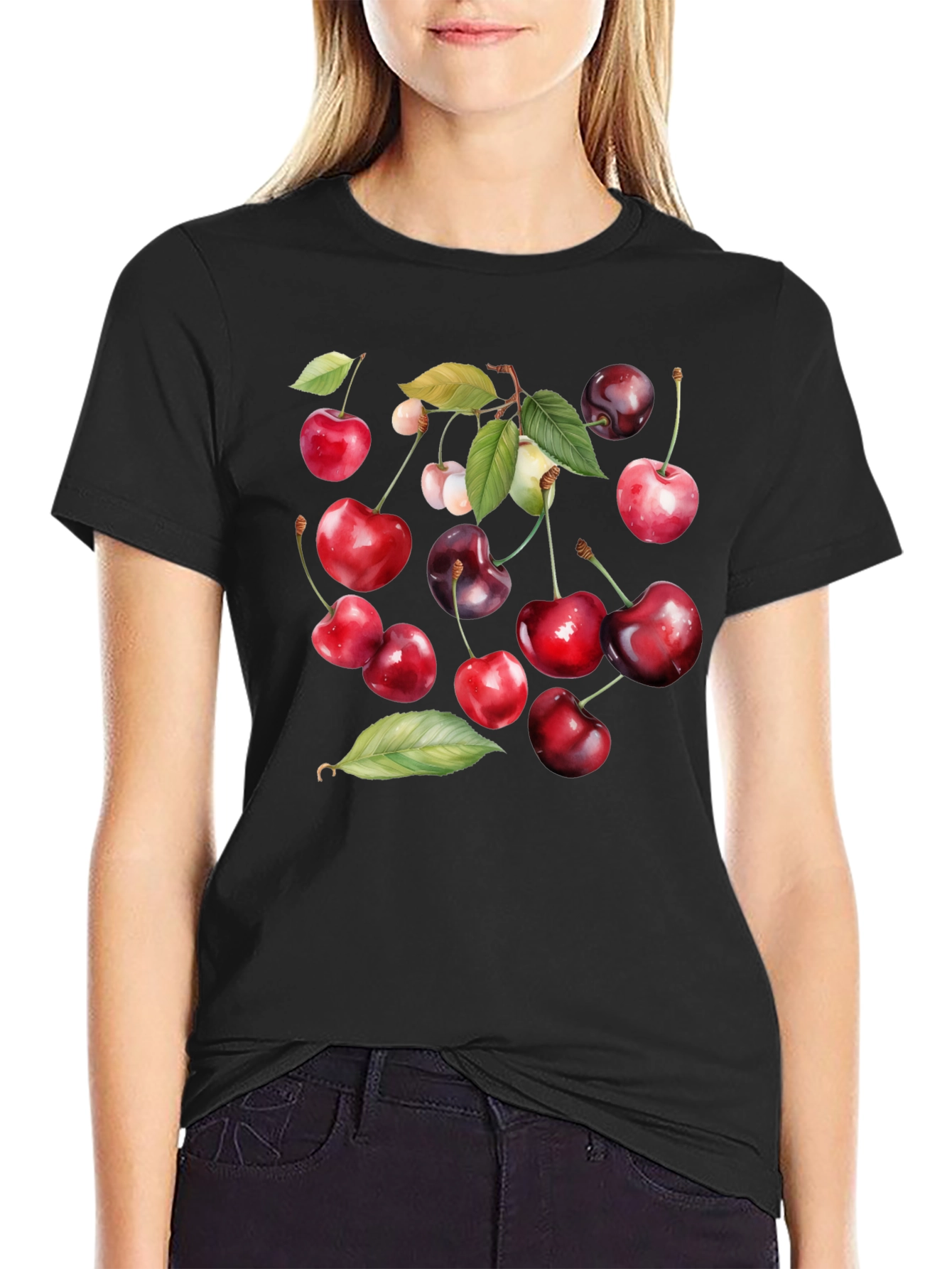 Cherry Print Black T-Shirt