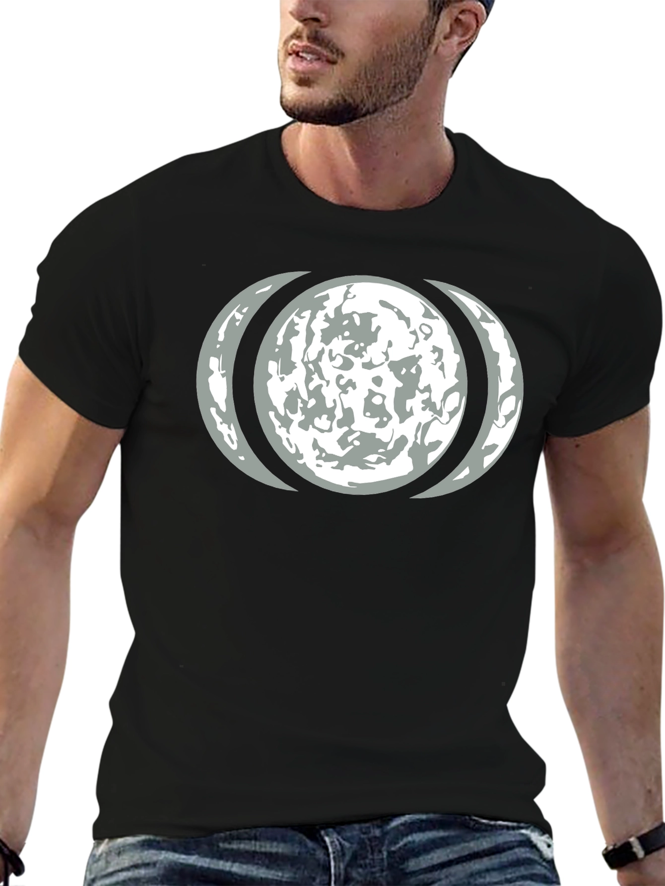 Lunar Phase Graphic Tee - Black Cotton T-Shirt