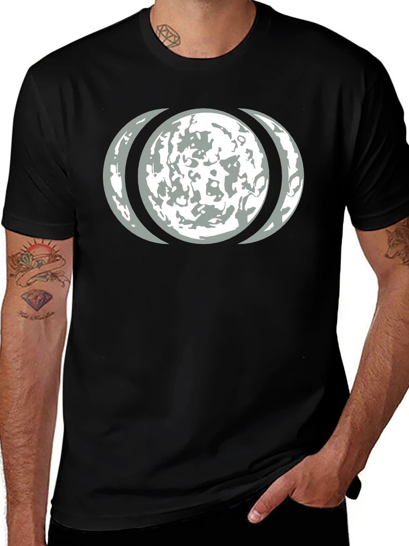 Lunar Phase Graphic Tee - Black Cotton T-Shirt