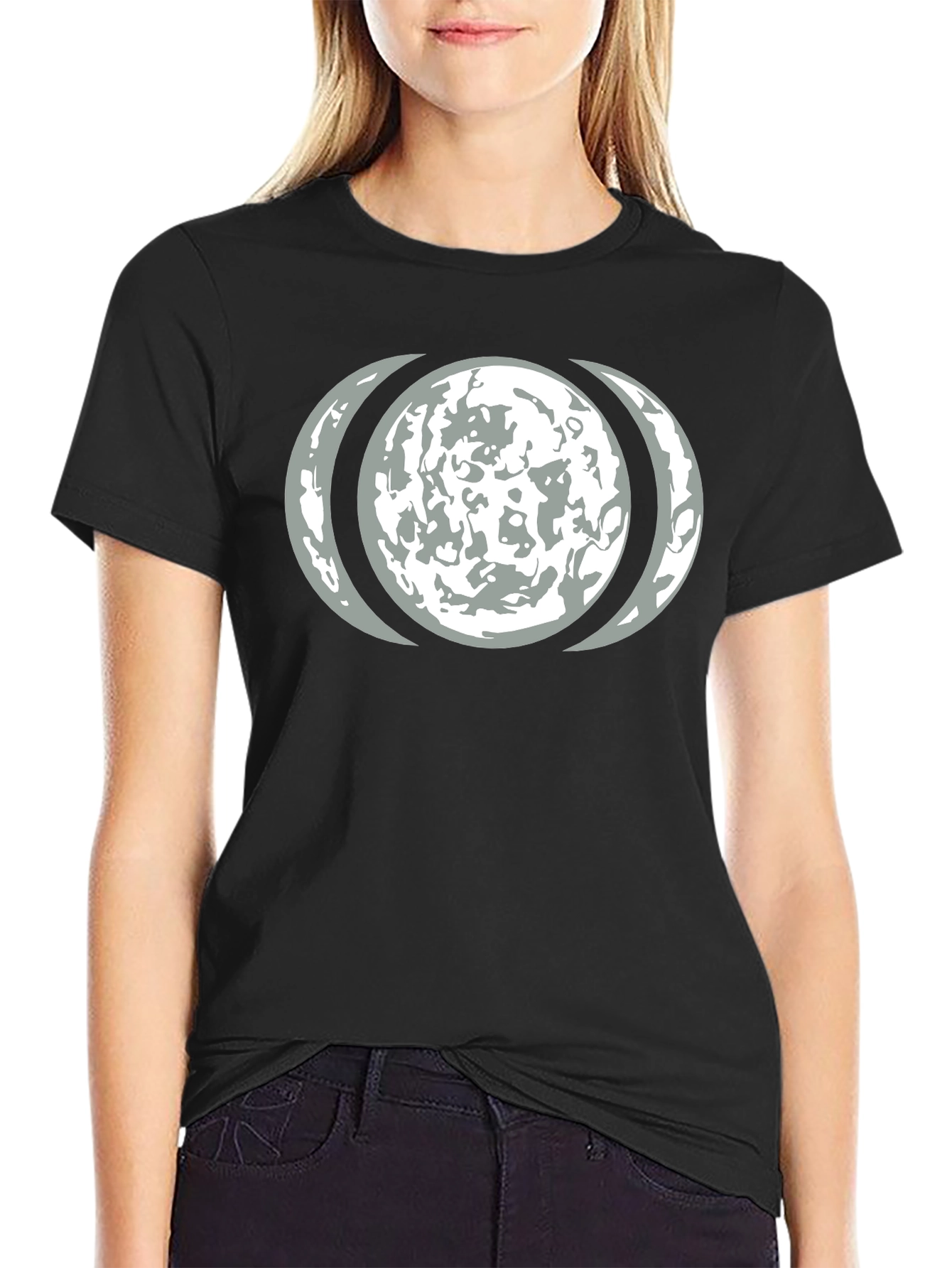 Lunar Phase Graphic Tee - Black Cotton T-Shirt