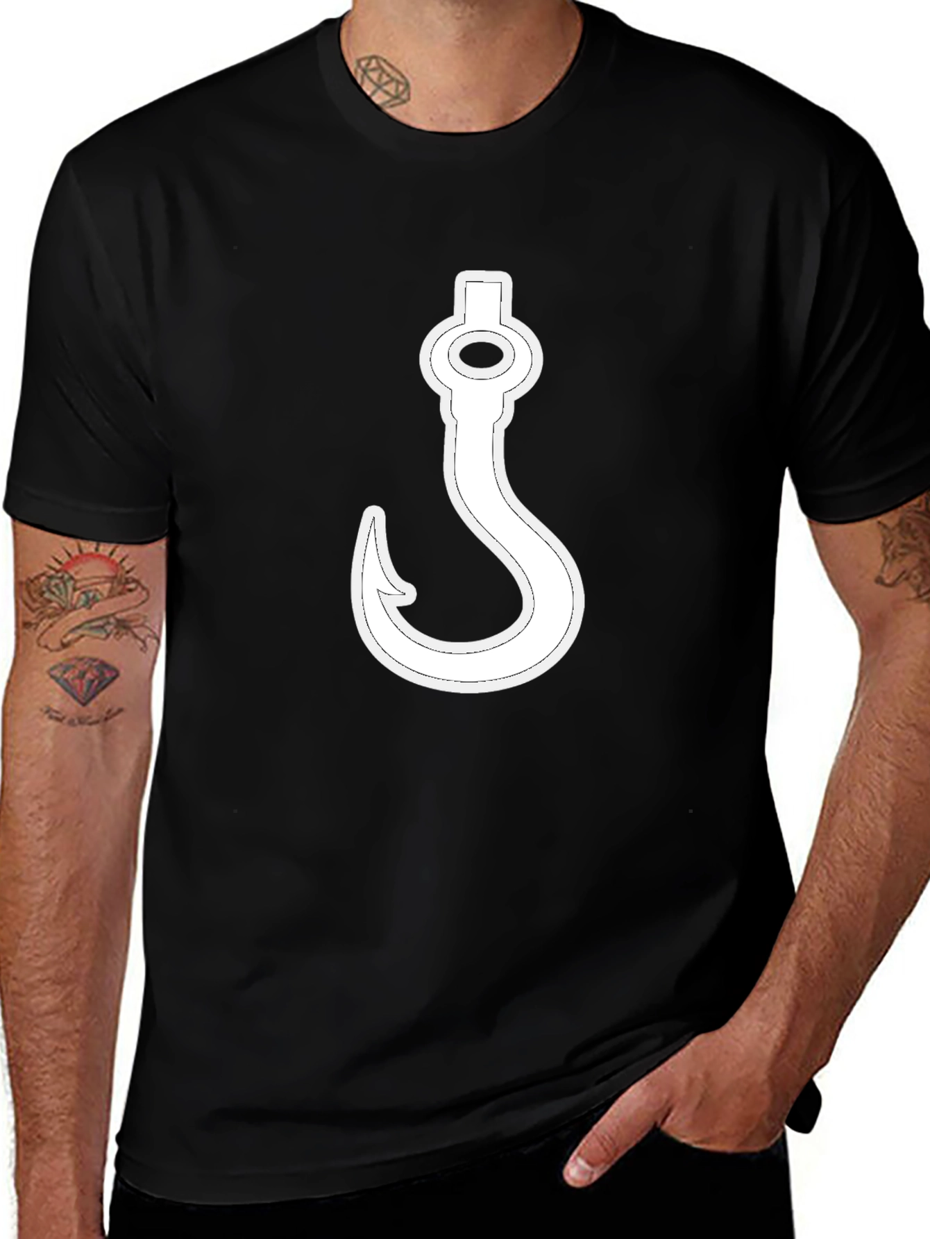 Hook Graphic Black T-Shirt - Novelty Design