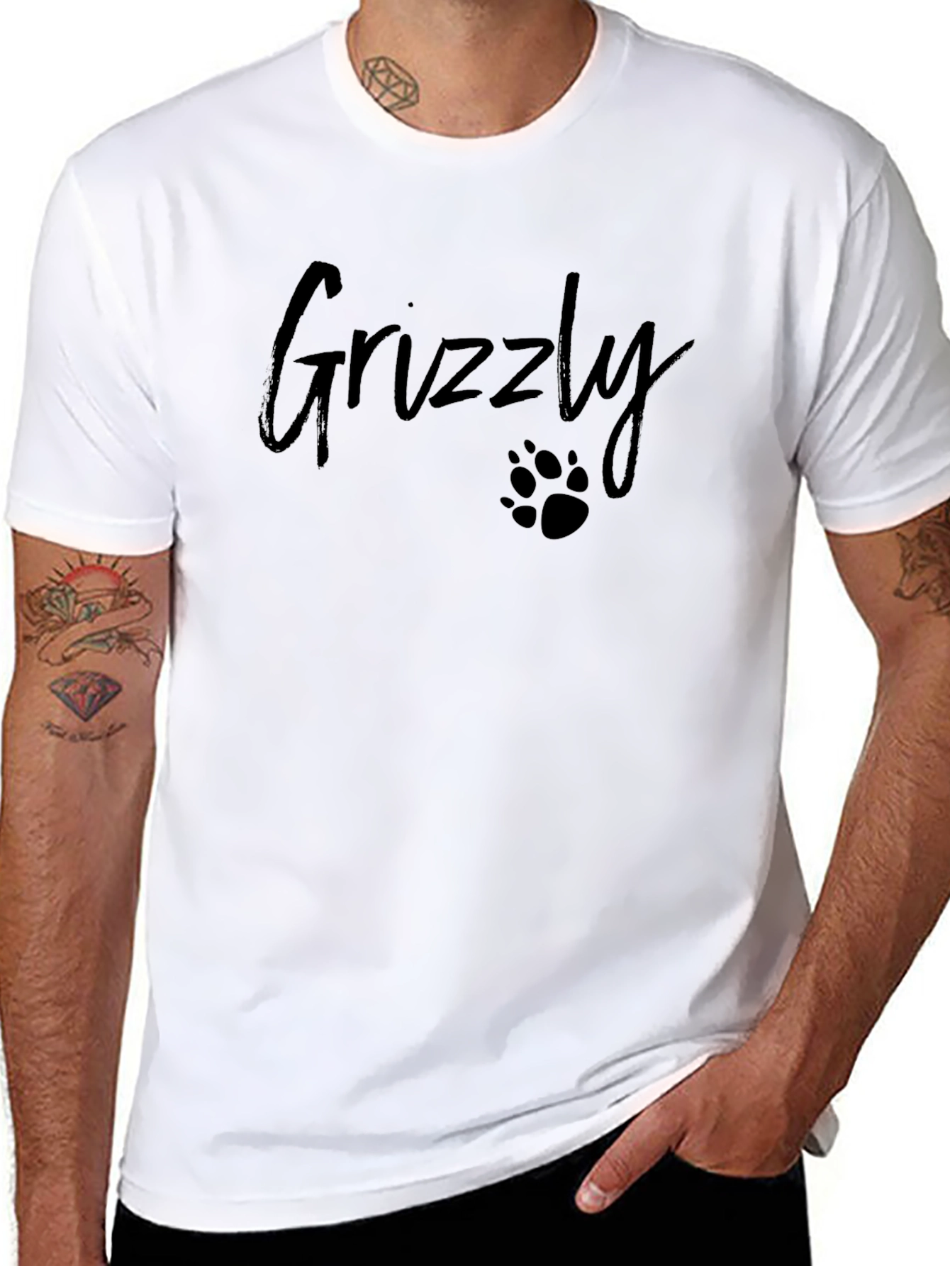 Grizzly Bear Paw Print Mens Black T-Shirt