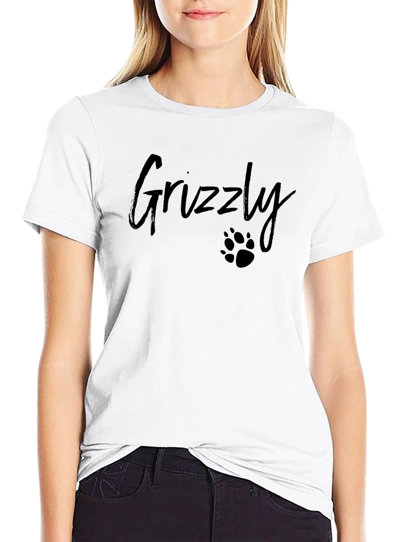 Grizzly Bear Paw Print Mens Black T-Shirt