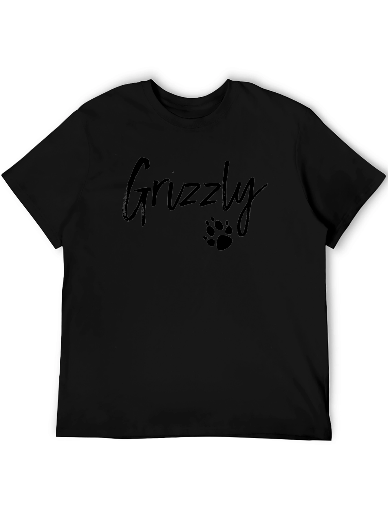 Grizzly Bear Paw Print Mens Black T-Shirt