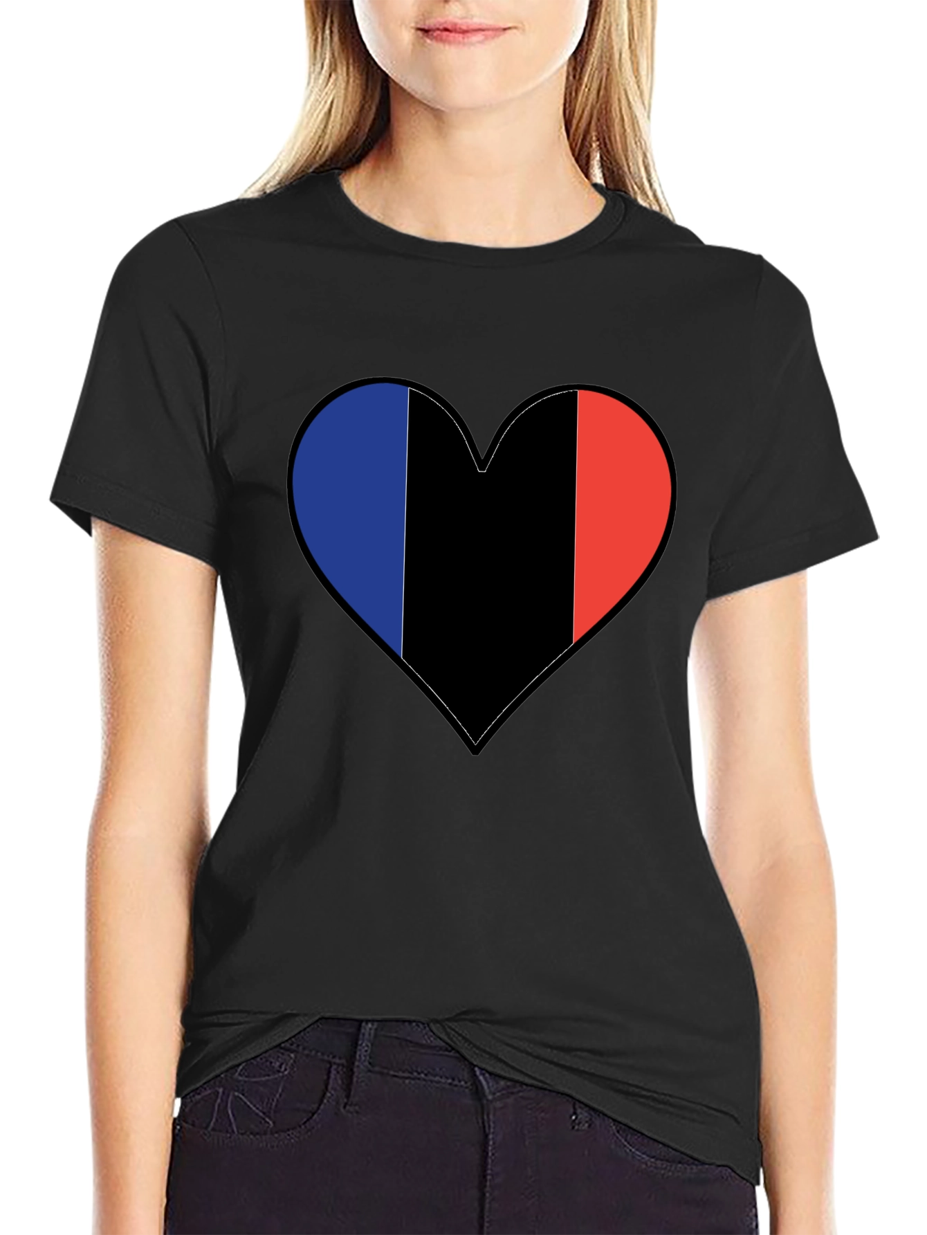French Flag Heart Black T-Shirt