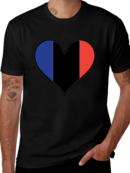 French Flag Heart Black T-Shirt