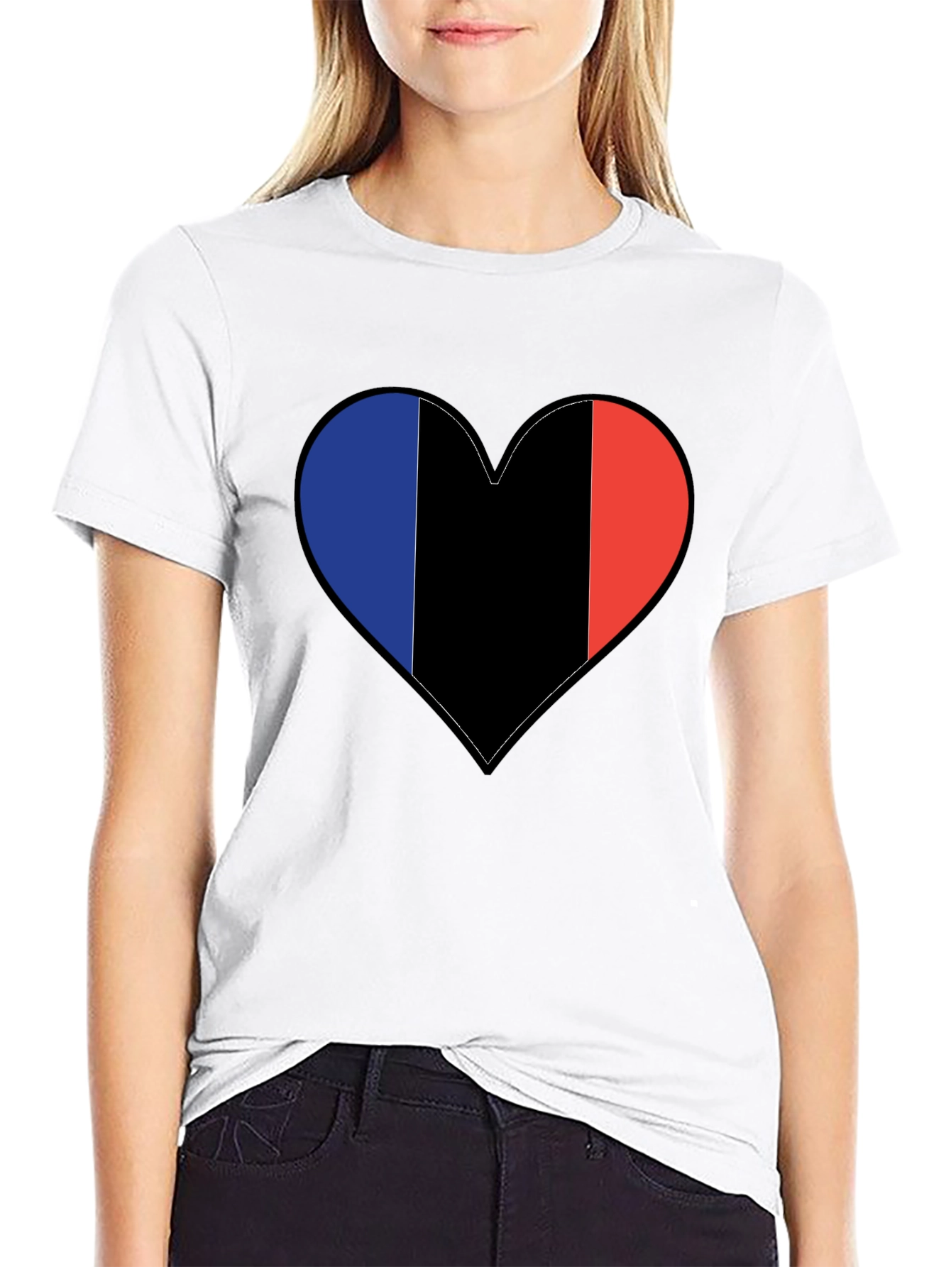 French Flag Heart Black T-Shirt
