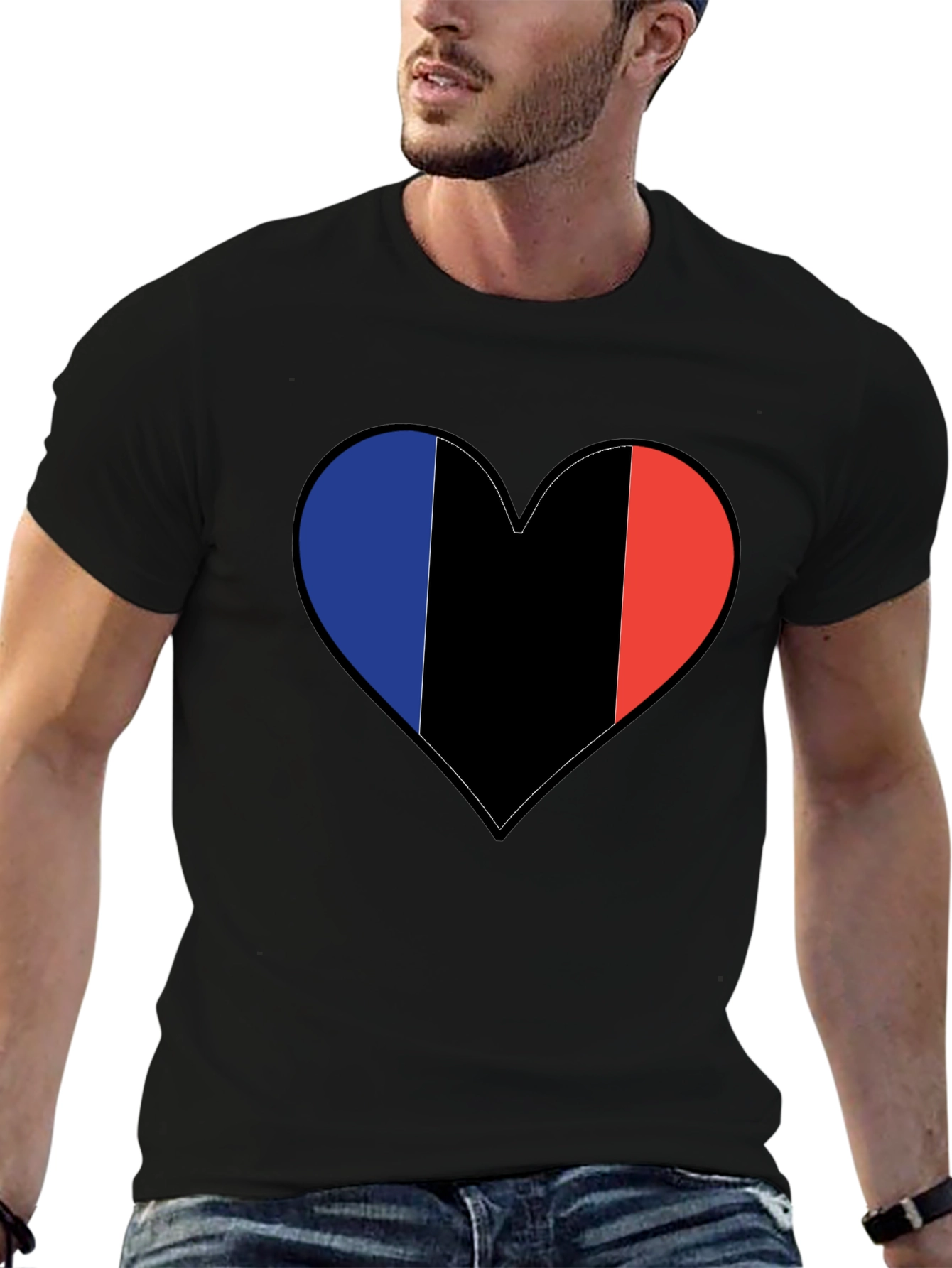 French Flag Heart Black T-Shirt