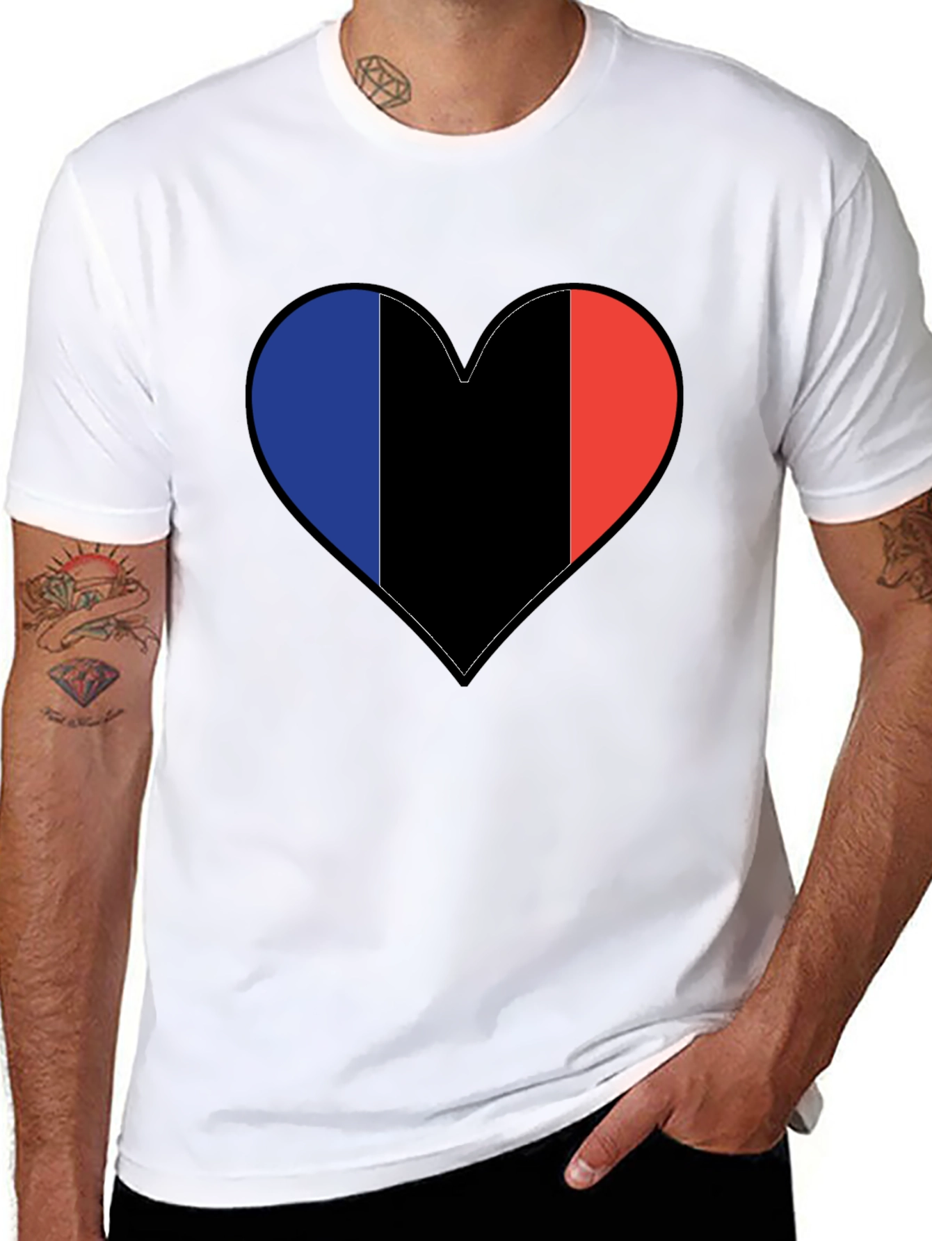French Flag Heart Black T-Shirt