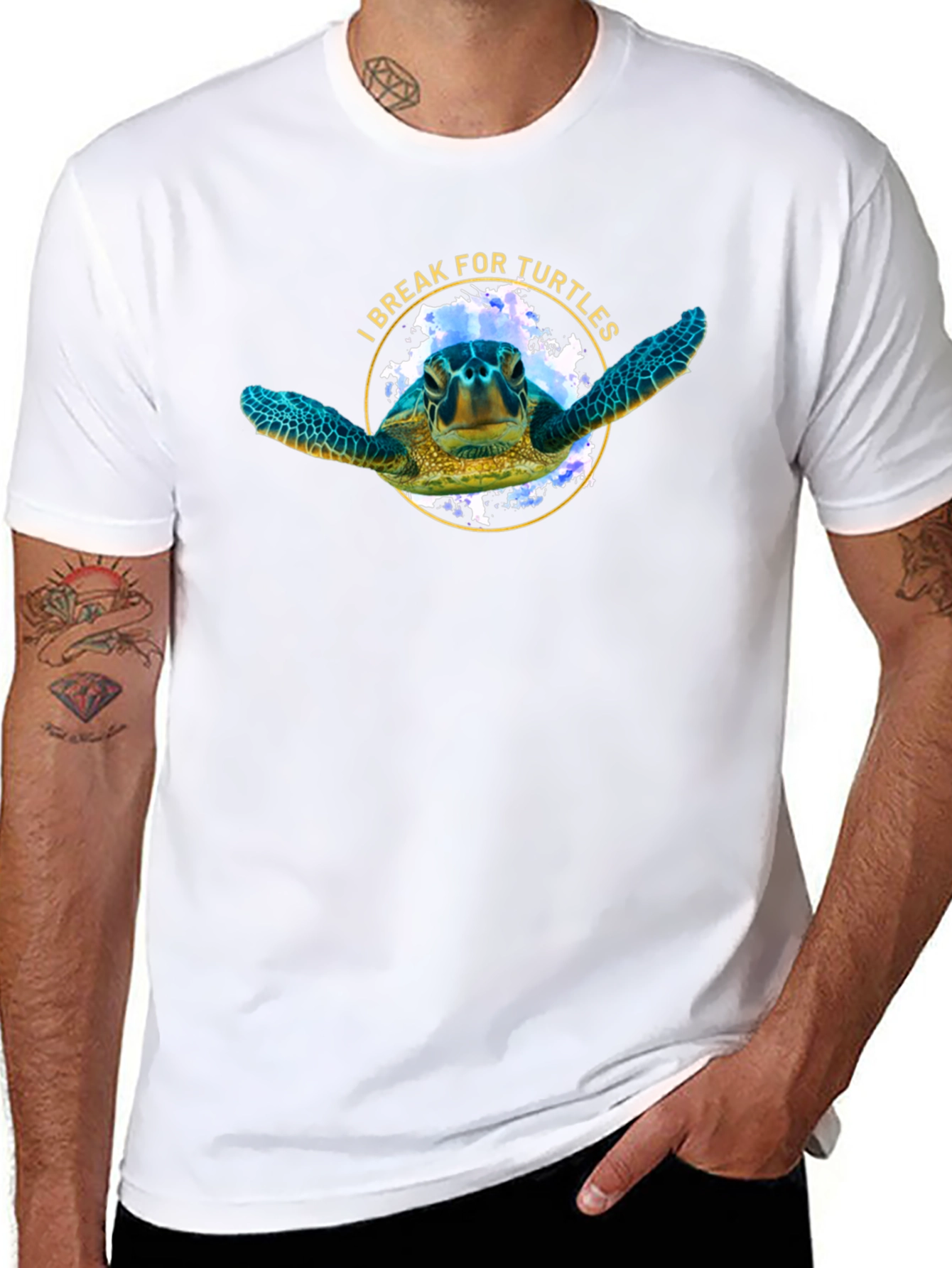 I Break For Turtles Black Graphic T-Shirt