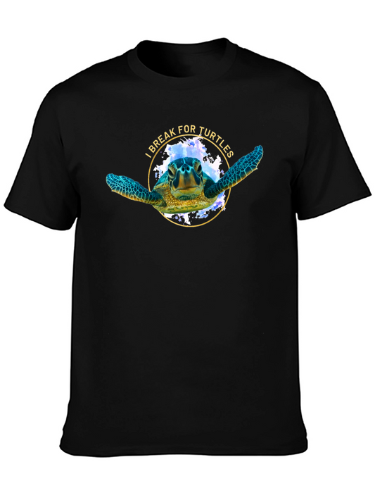 I Break For Turtles Black Graphic T-Shirt