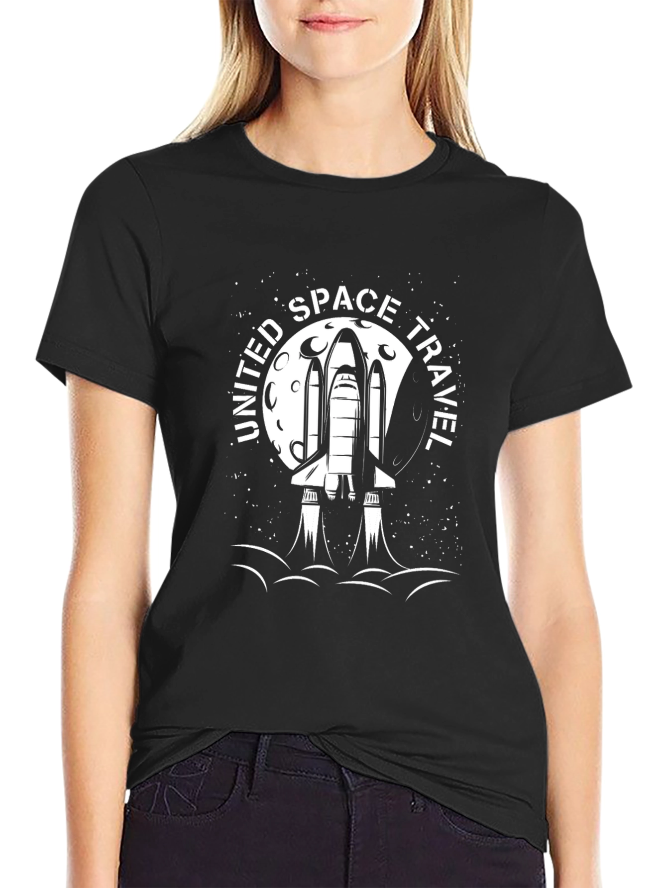 United Space Travel Black Graphic Tee