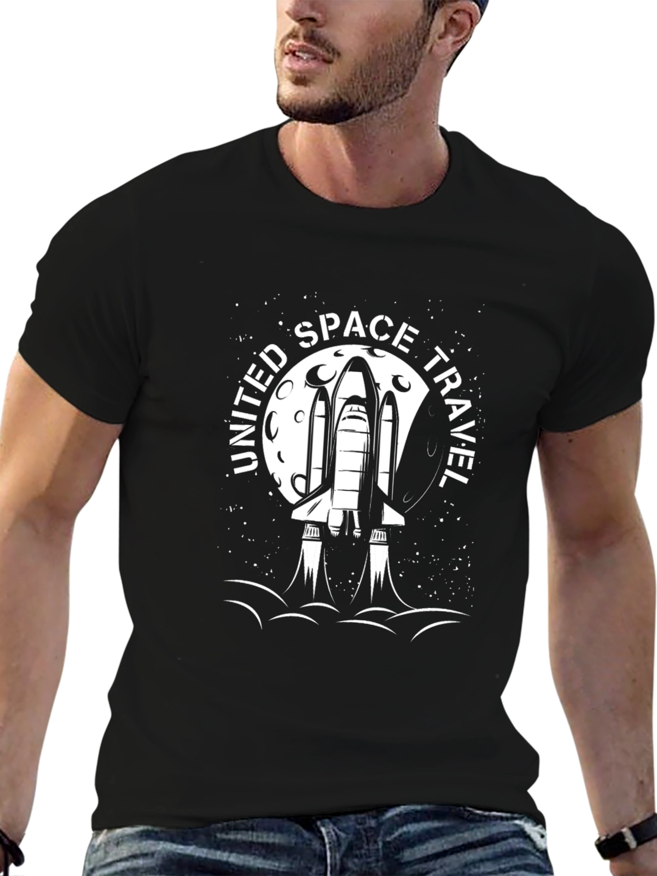 United Space Travel Black Graphic Tee