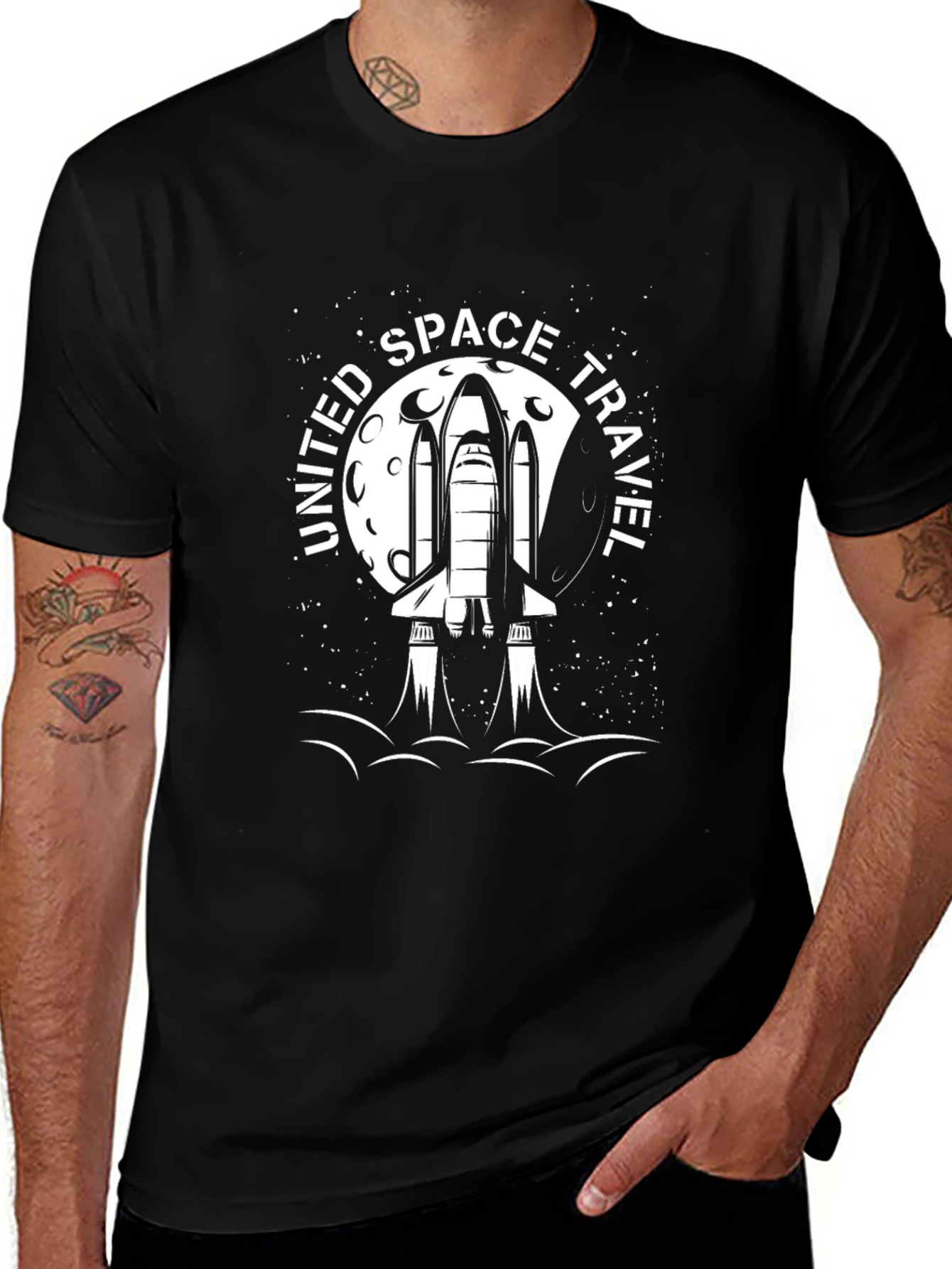 United Space Travel Black Graphic Tee