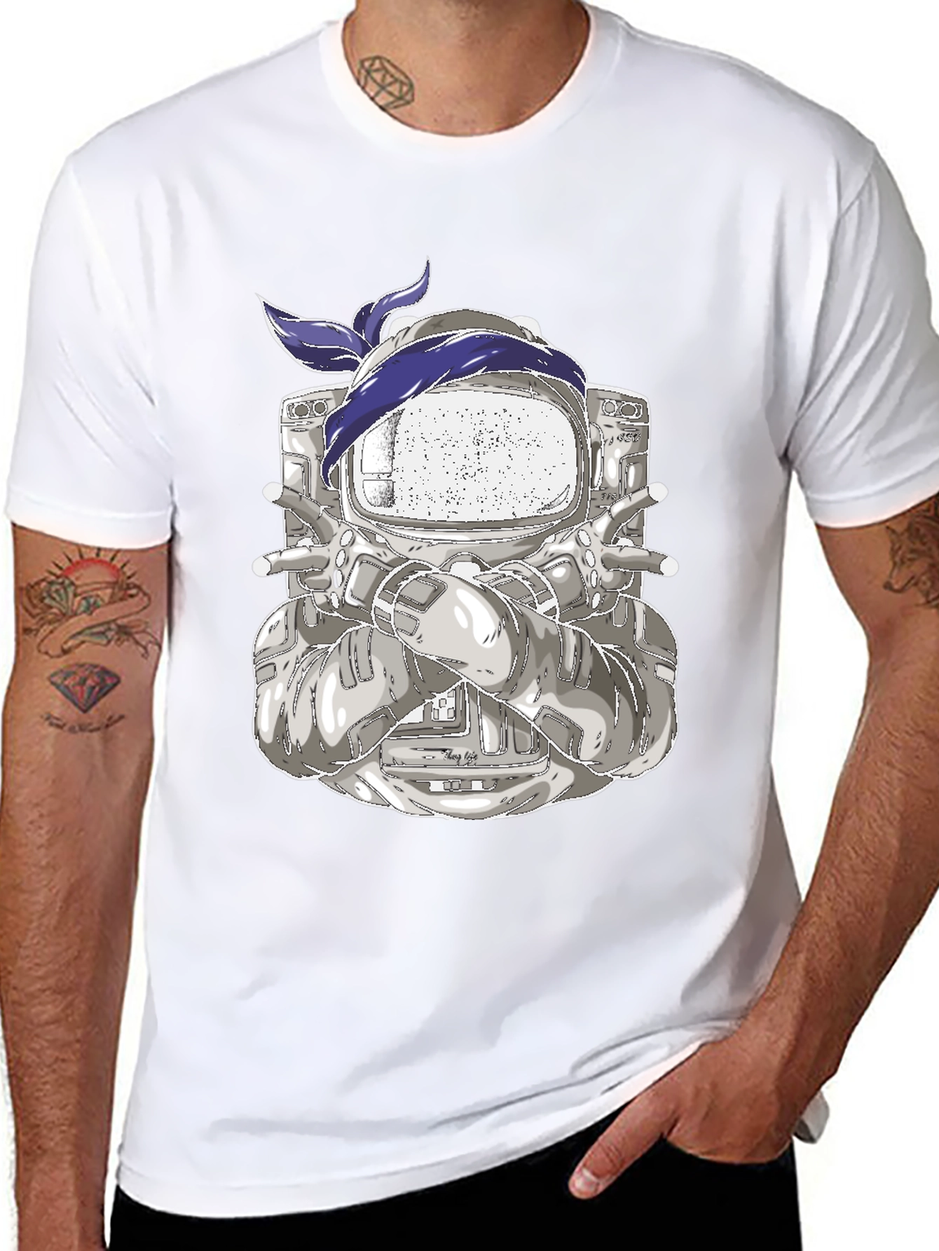 Astronaut Bandana Graphic Tee - Cool Space Design